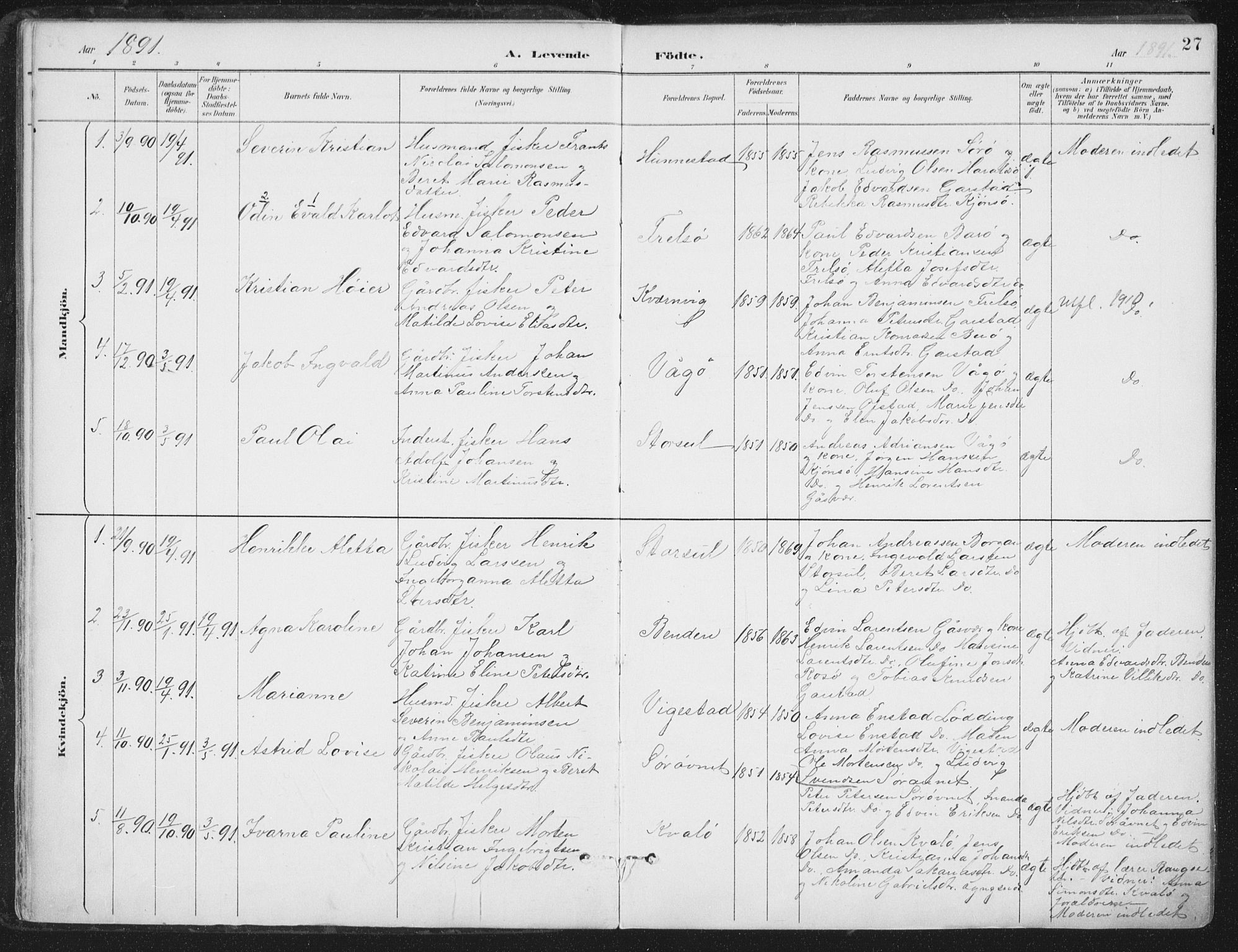Ministerialprotokoller, klokkerbøker og fødselsregistre - Nord-Trøndelag, SAT/A-1458/786/L0687: Parish register (official) no. 786A03, 1888-1898, p. 27