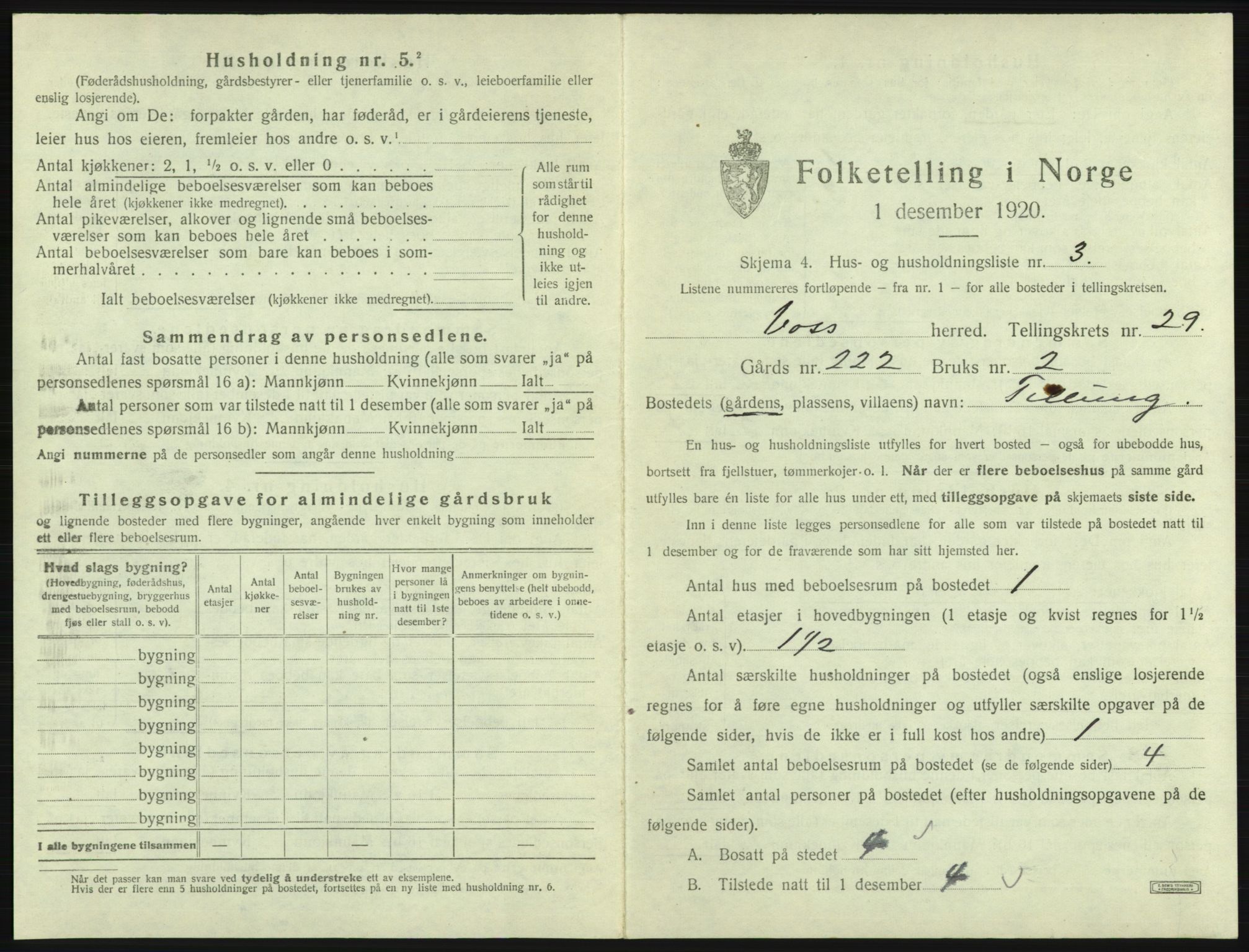 SAB, 1920 census for Voss, 1920, p. 2571