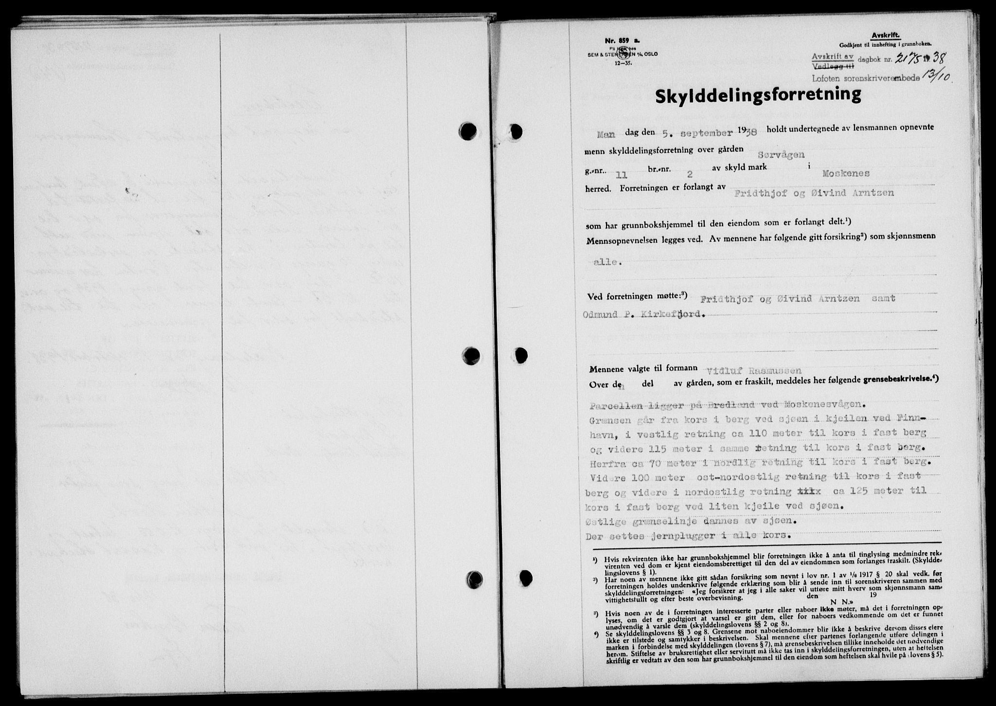 Lofoten sorenskriveri, SAT/A-0017/1/2/2C/L0004a: Mortgage book no. 4a, 1938-1938, Diary no: : 2175/1938