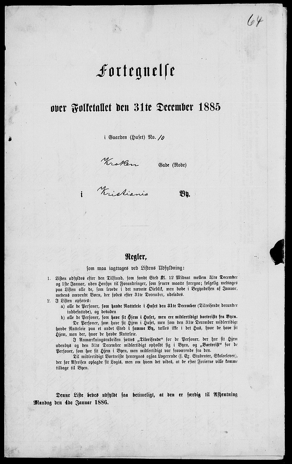 RA, 1885 census for 0301 Kristiania, 1885, p. 4735