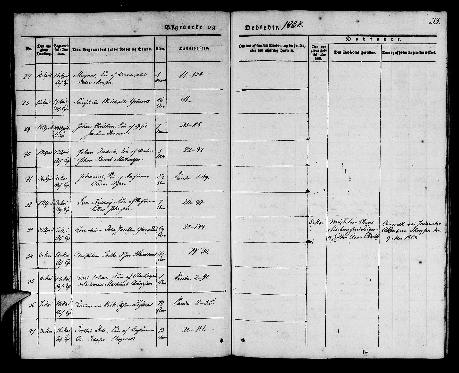 Korskirken sokneprestembete, SAB/A-76101/H/Haa/L0043: Parish register (official) no. E 1, 1834-1848, p. 33