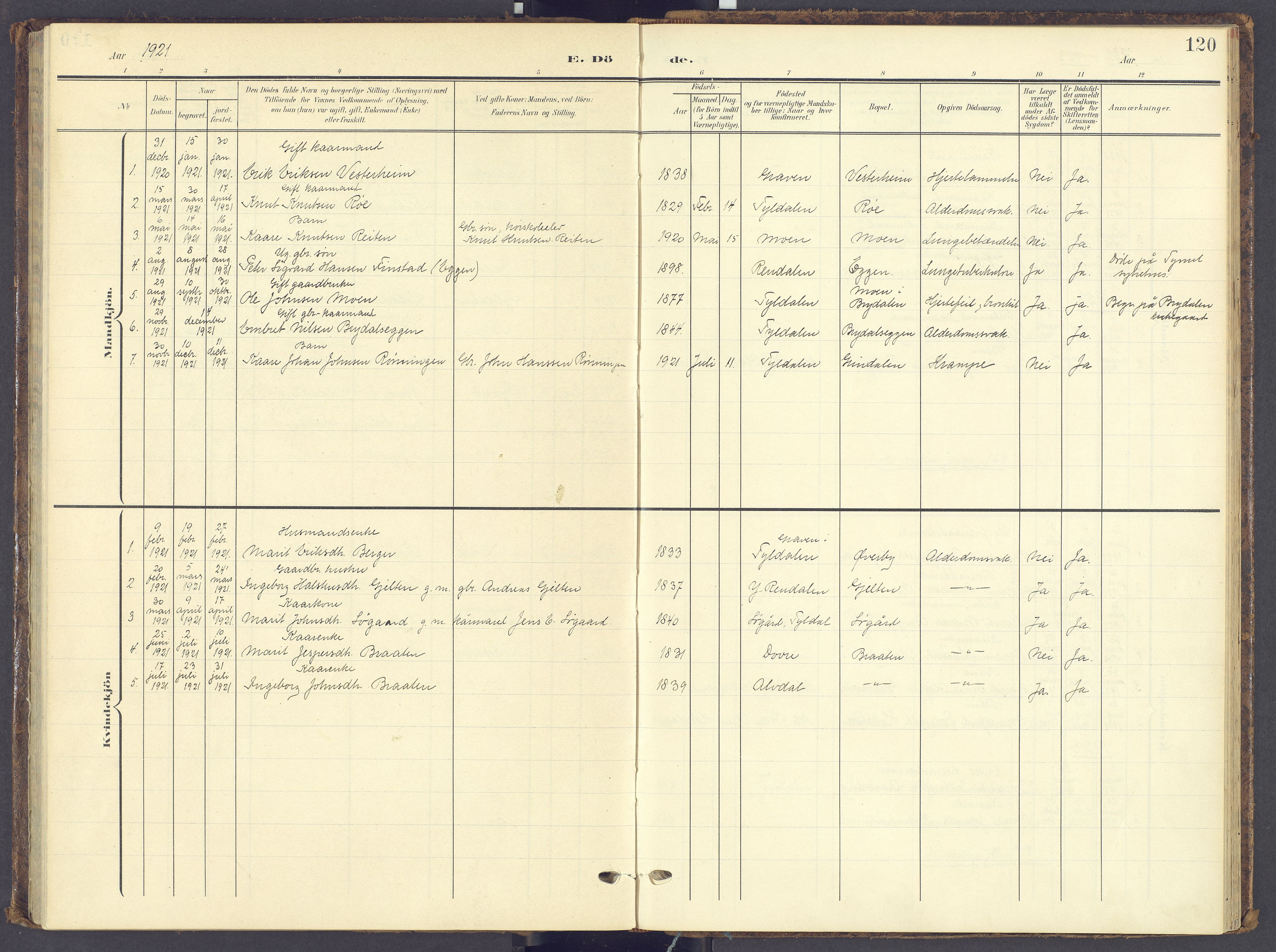 Tynset prestekontor, SAH/PREST-058/H/Ha/Haa/L0028: Parish register (official) no. 28, 1902-1929, p. 120