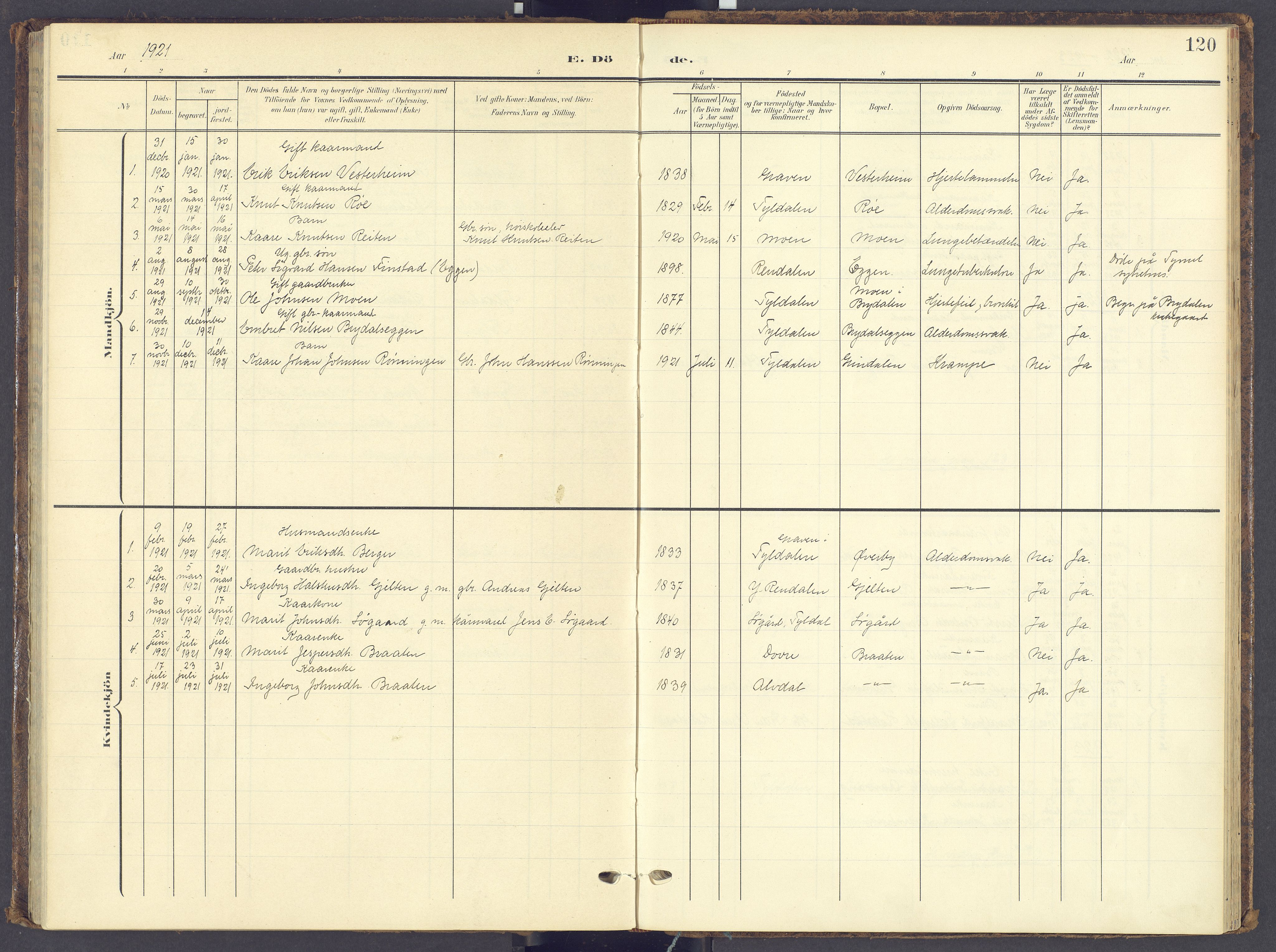 Tynset prestekontor, AV/SAH-PREST-058/H/Ha/Haa/L0028: Parish register (official) no. 28, 1902-1929, p. 120