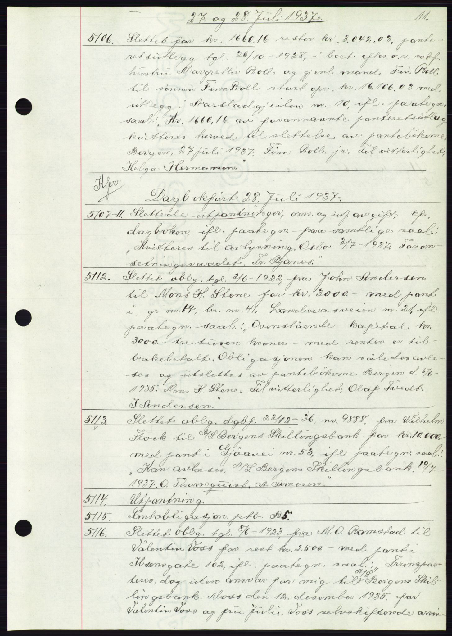 Byfogd og Byskriver i Bergen, AV/SAB-A-3401/03: Mortgage book no. C 5, 1937-1937, Diary no: : 5106/1937