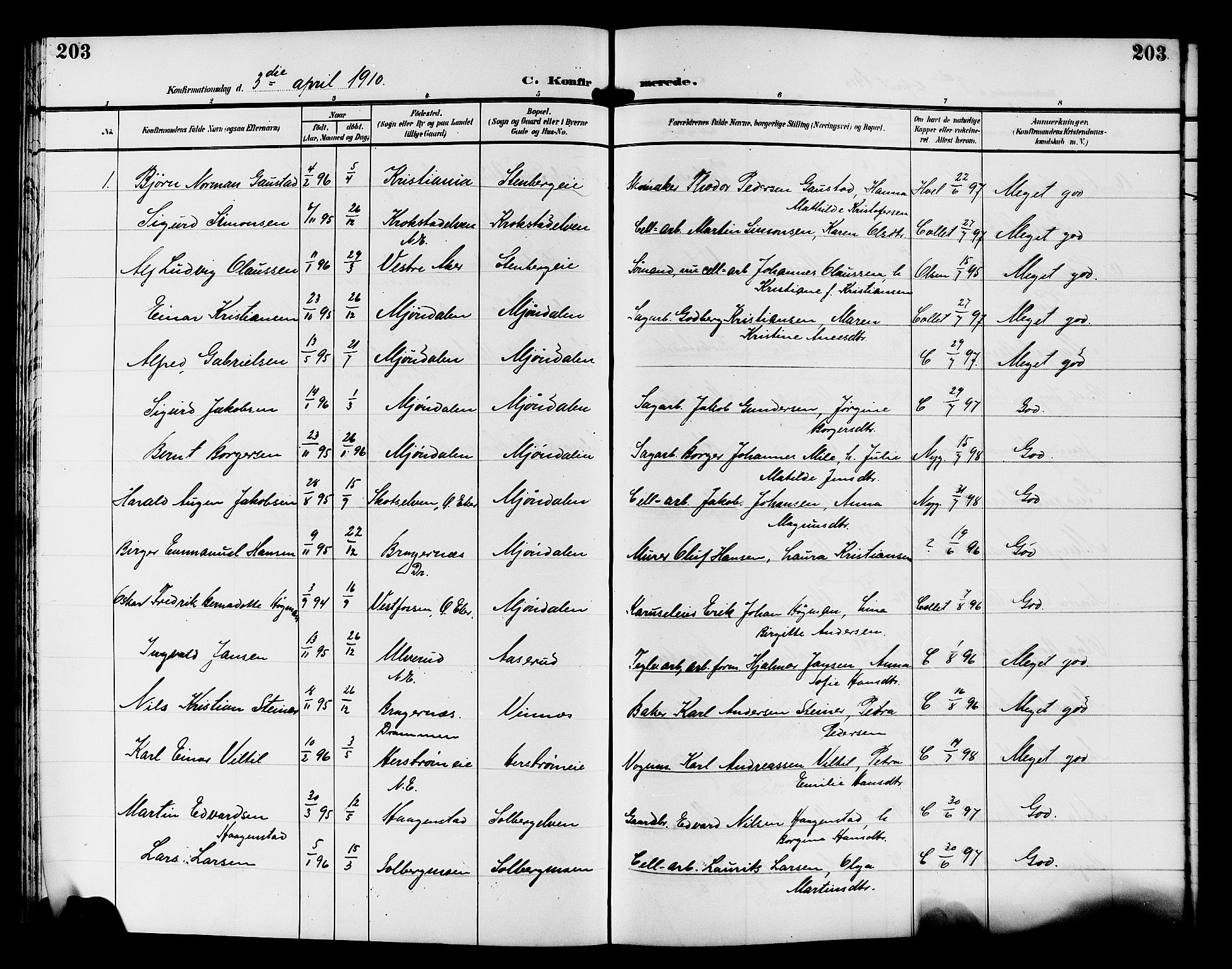 Nedre Eiker kirkebøker, SAKO/A-612/G/Ga/L0004: Parish register (copy) no. 4, 1905-1912, p. 203