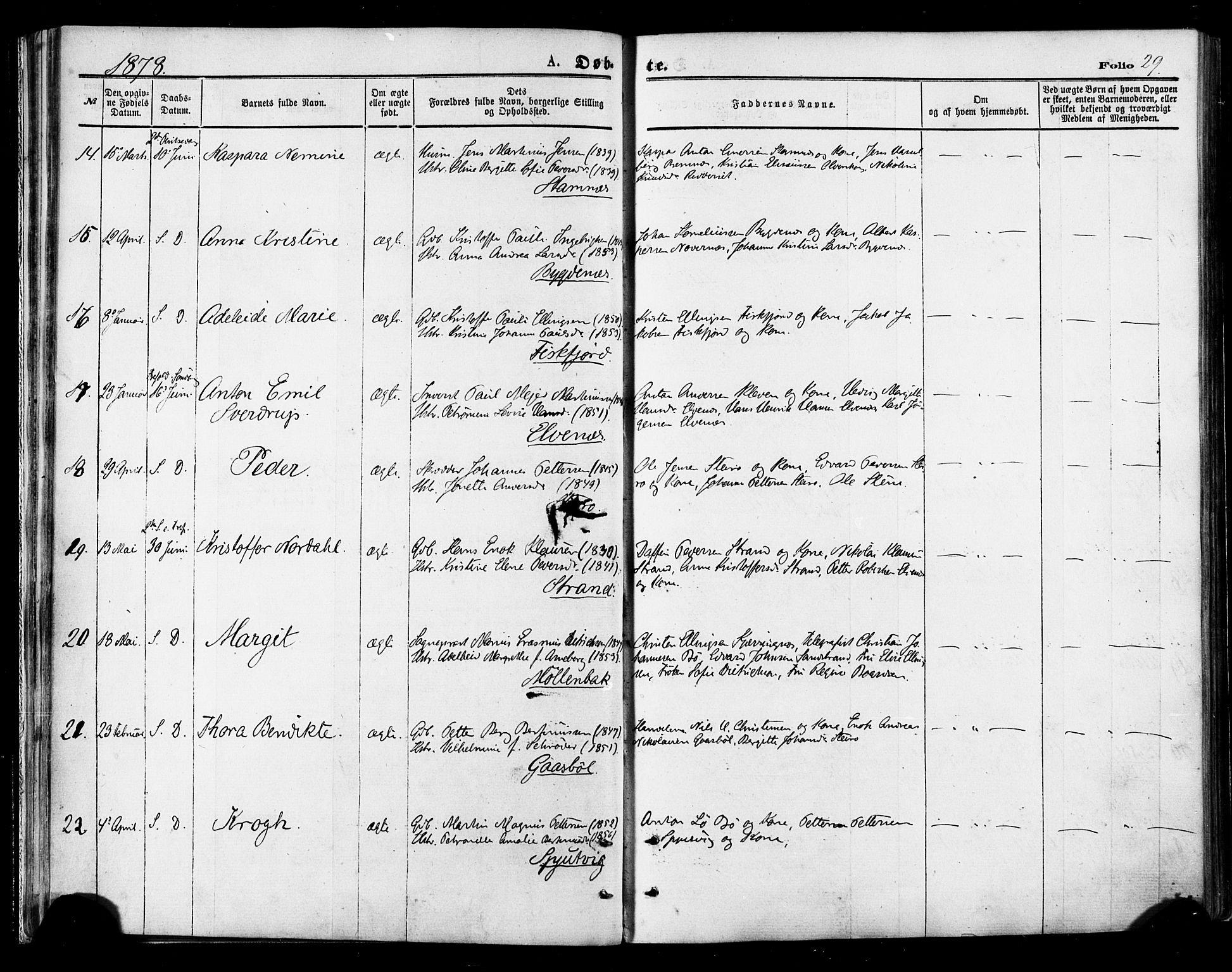 Ministerialprotokoller, klokkerbøker og fødselsregistre - Nordland, AV/SAT-A-1459/895/L1370: Parish register (official) no. 895A05, 1873-1884, p. 29