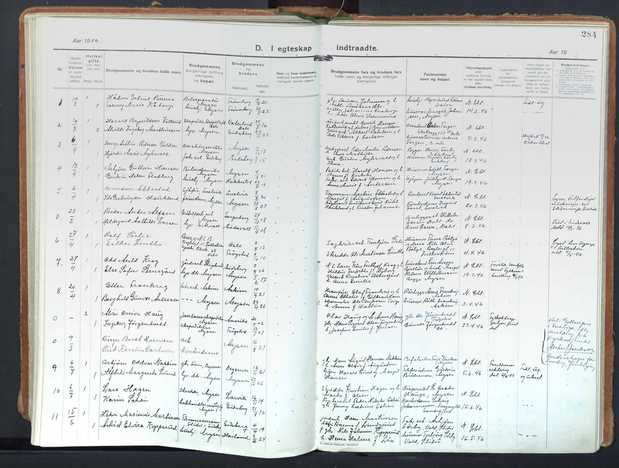 Eidsberg prestekontor Kirkebøker, SAO/A-10905/F/Fd/L0001: Parish register (official) no. IV 1, 1921-1948, p. 284