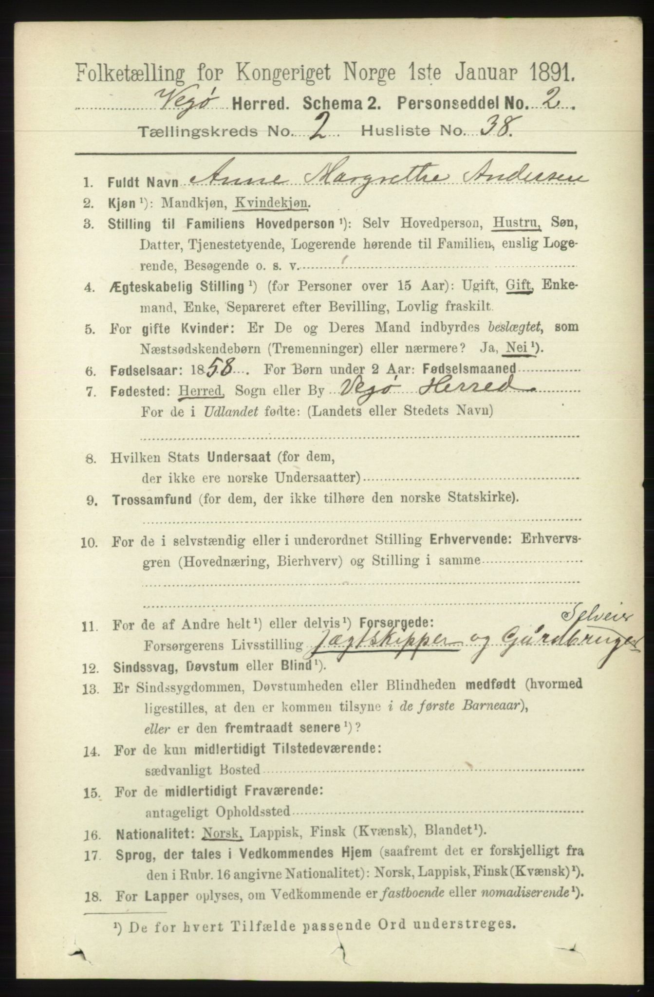 RA, 1891 census for 1815 Vega, 1891, p. 842