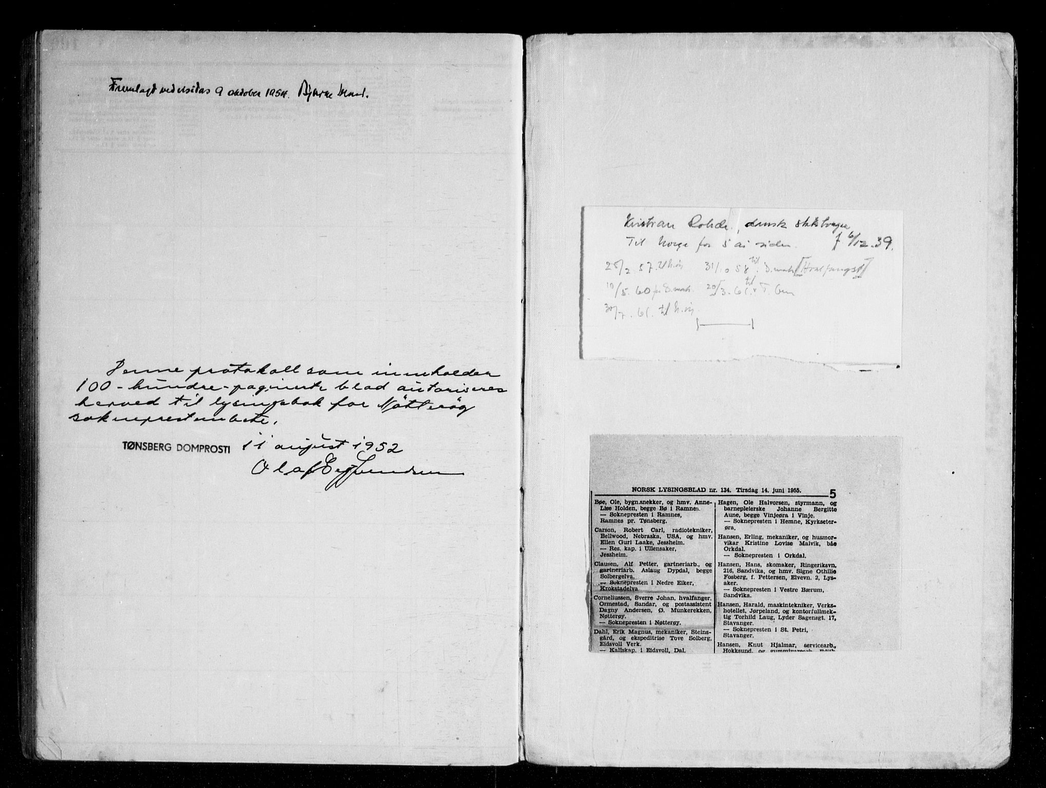 Nøtterøy kirkebøker, AV/SAKO-A-354/H/Ha/L0003: Banns register no. 3, 1952-1961