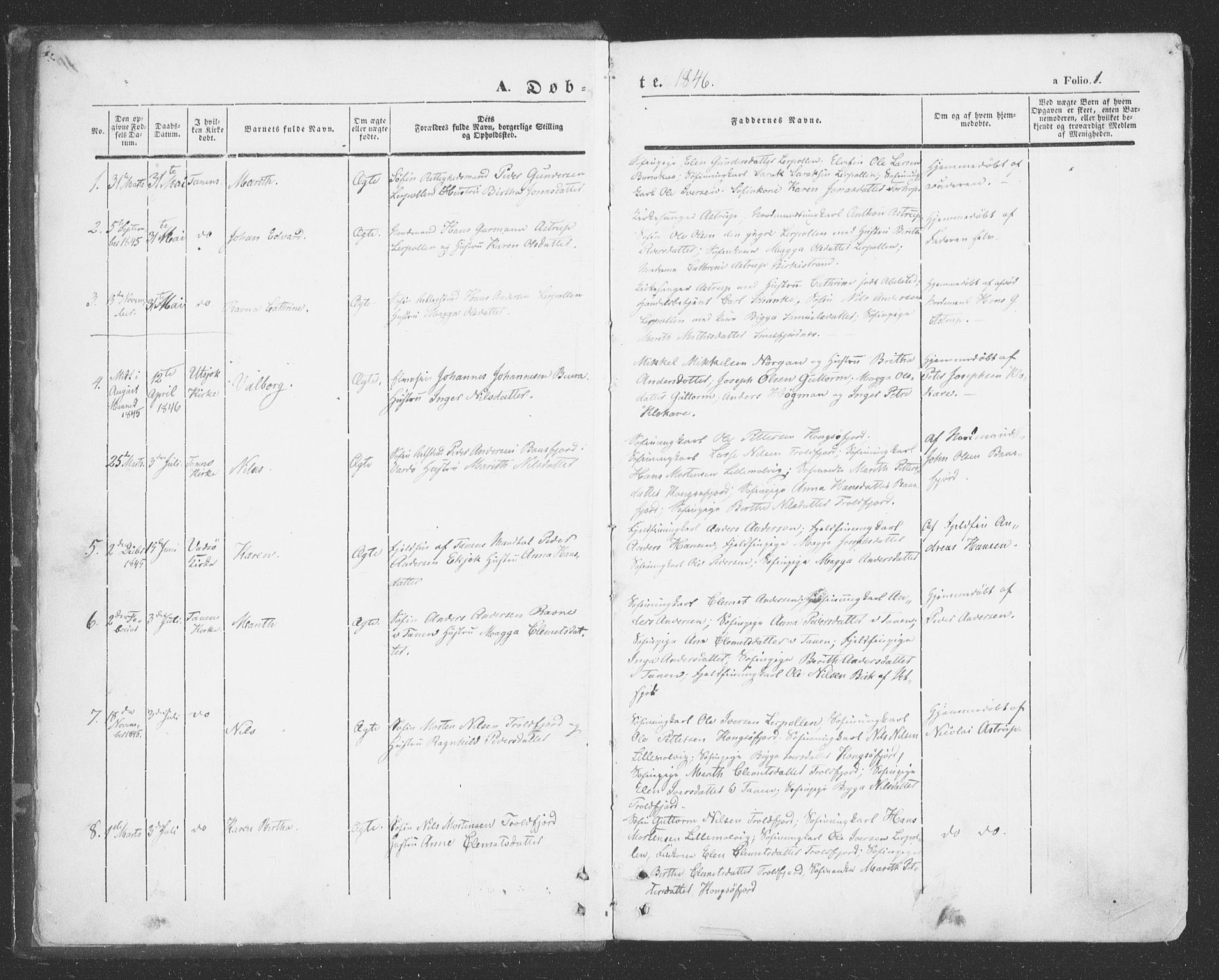 Tana sokneprestkontor, SATØ/S-1334/H/Ha/L0001kirke: Parish register (official) no. 1, 1846-1861, p. 1