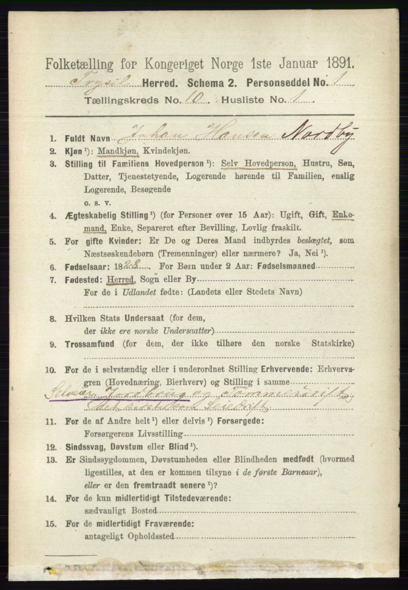 RA, 1891 census for 0428 Trysil, 1891, p. 4853