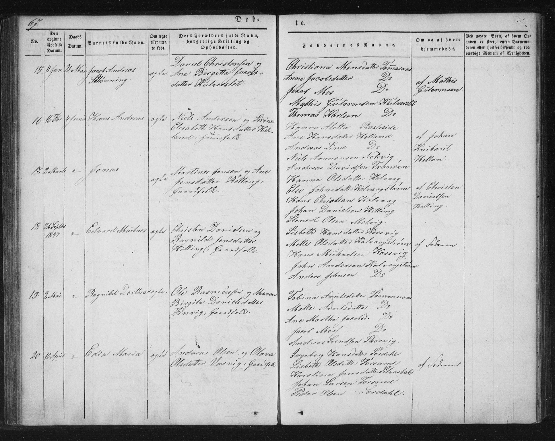 Ministerialprotokoller, klokkerbøker og fødselsregistre - Nordland, AV/SAT-A-1459/859/L0843: Parish register (official) no. 859A03, 1840-1848, p. 67