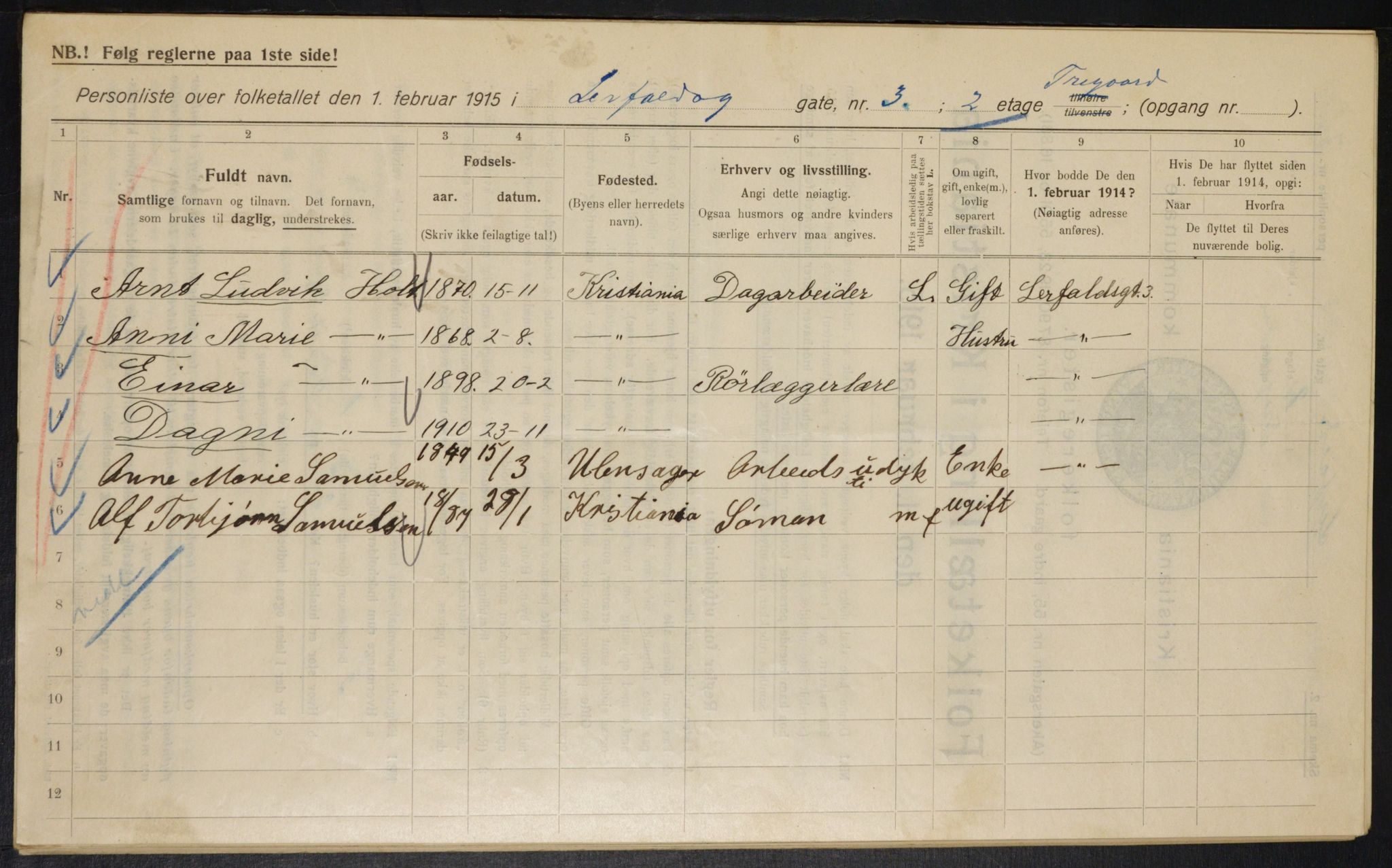 OBA, Municipal Census 1915 for Kristiania, 1915, p. 56752