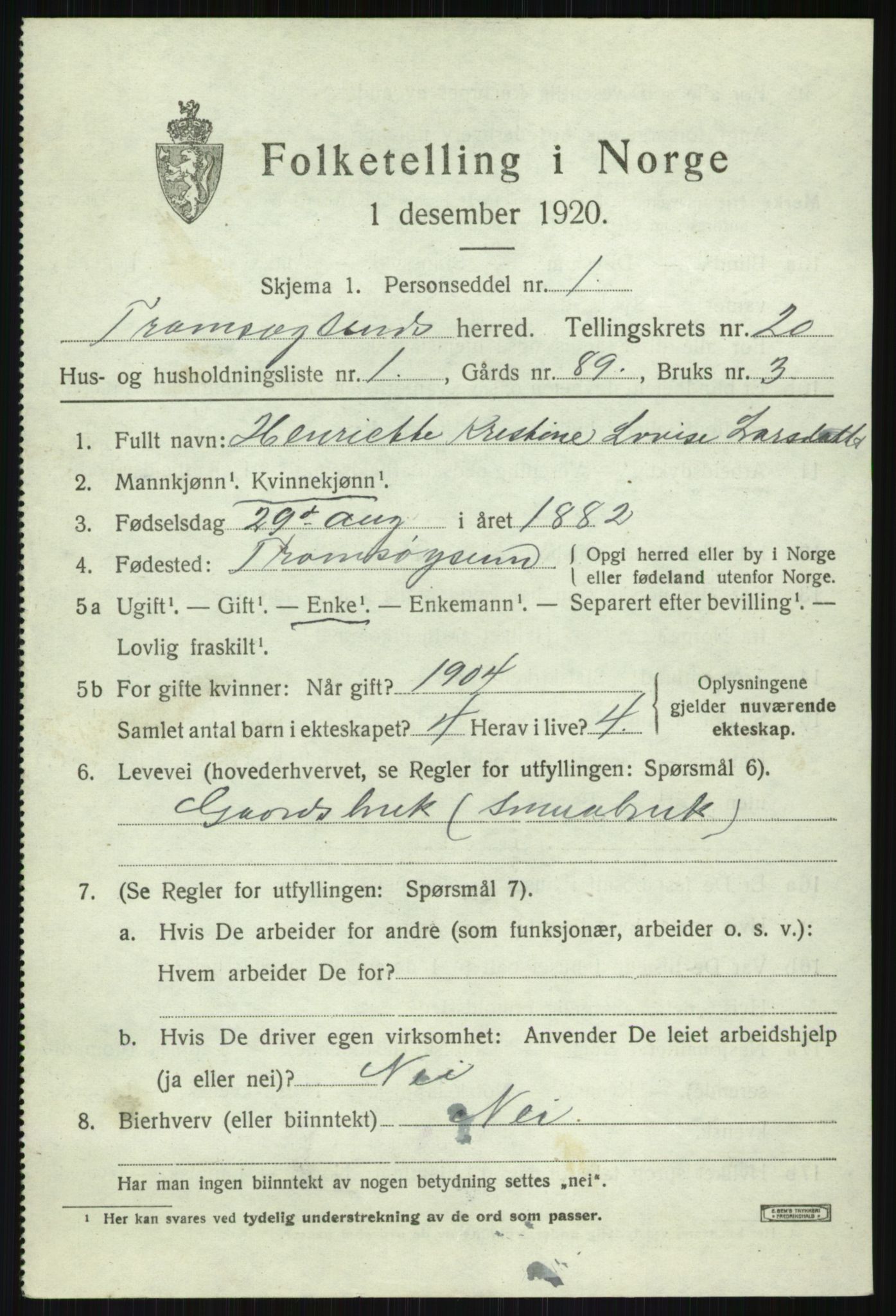 SATØ, 1920 census for Tromsøysund, 1920, p. 10568