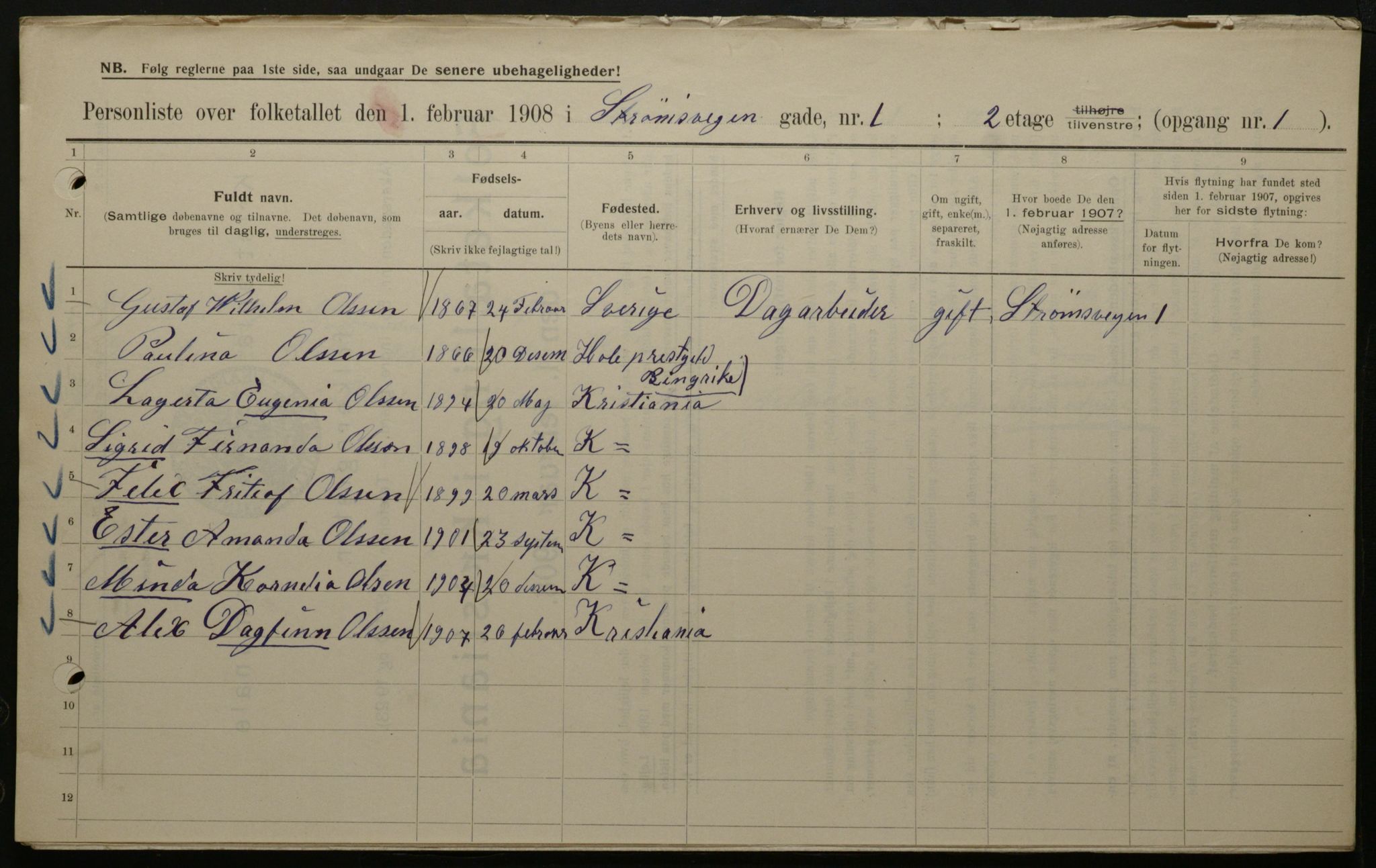 OBA, Municipal Census 1908 for Kristiania, 1908, p. 93487