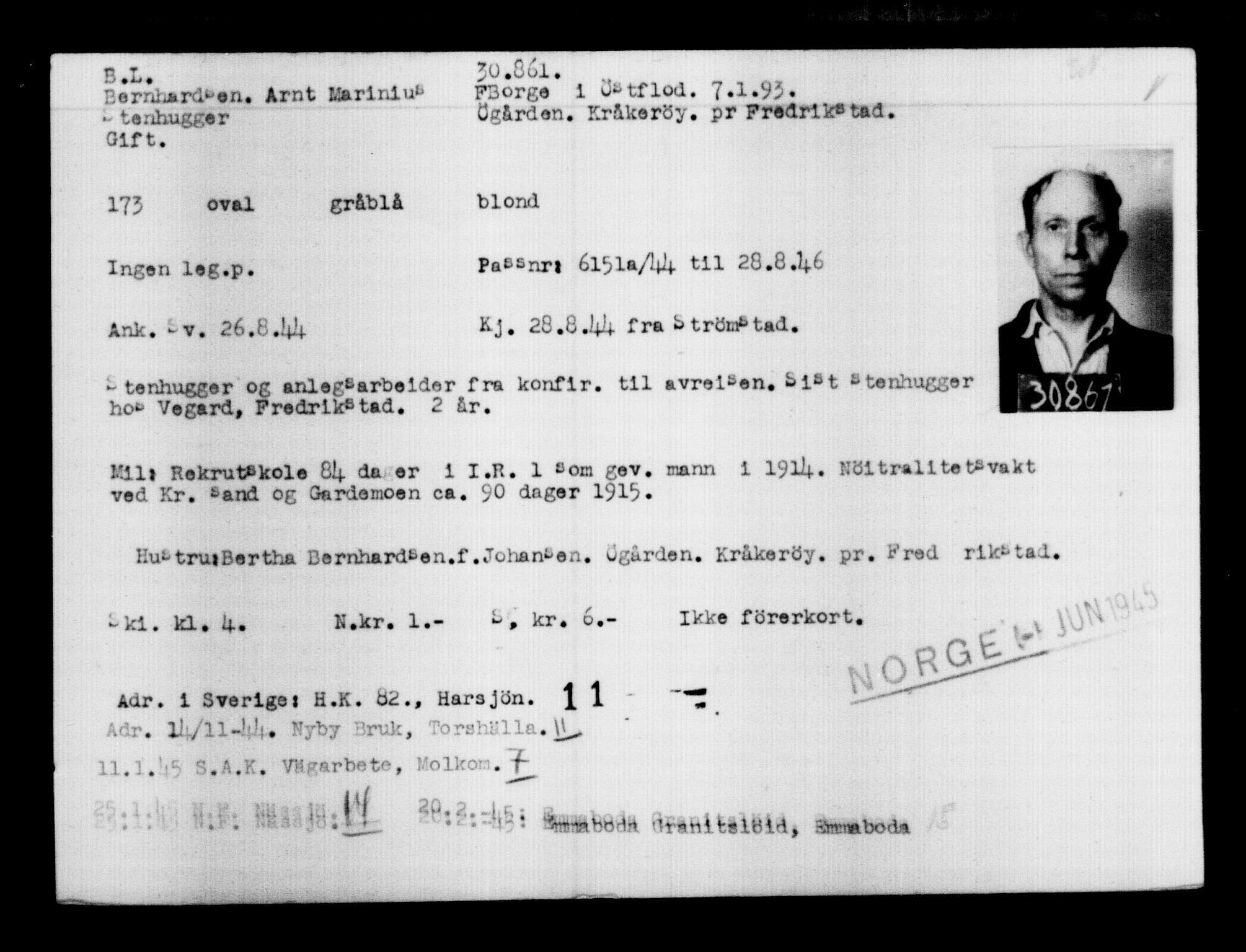 Utenriksstasjonene, Legasjonen i Stockholm, Flyktningkontoret, AV/RA-S-6753/V/Va/L0012: Kjesäterkartoteket, flyktninger med registreringsnr. 28300-31566, 1940-1945, p. 2783