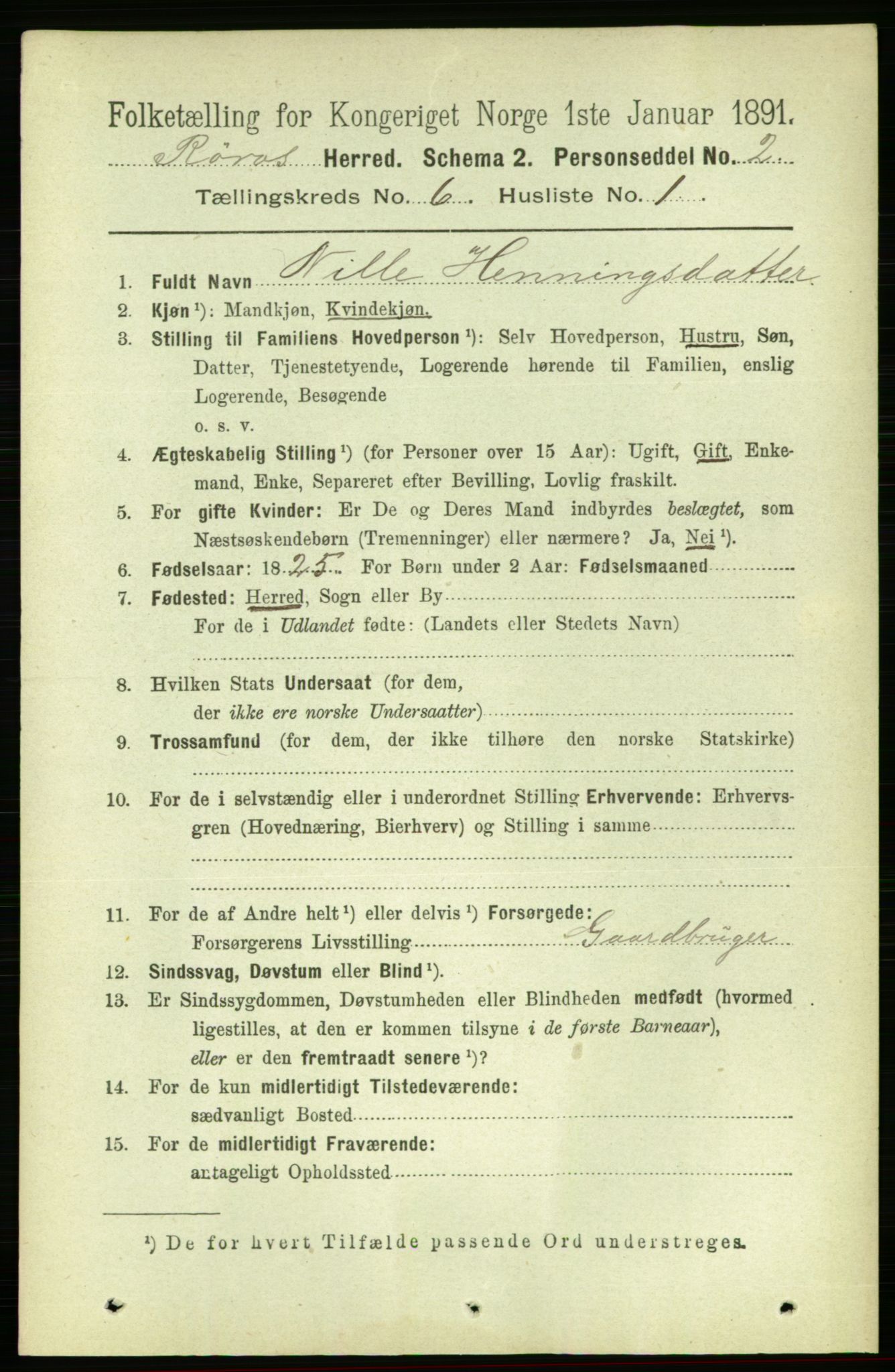 RA, 1891 census for 1640 Røros, 1891, p. 1145