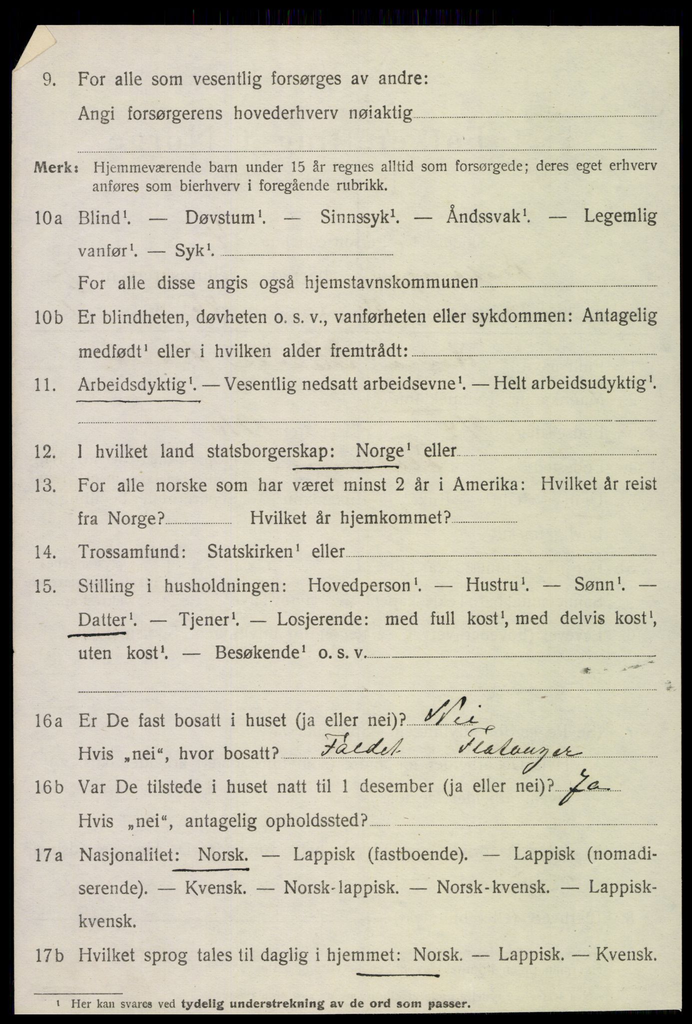 SAT, 1920 census for Flatanger, 1920, p. 3657