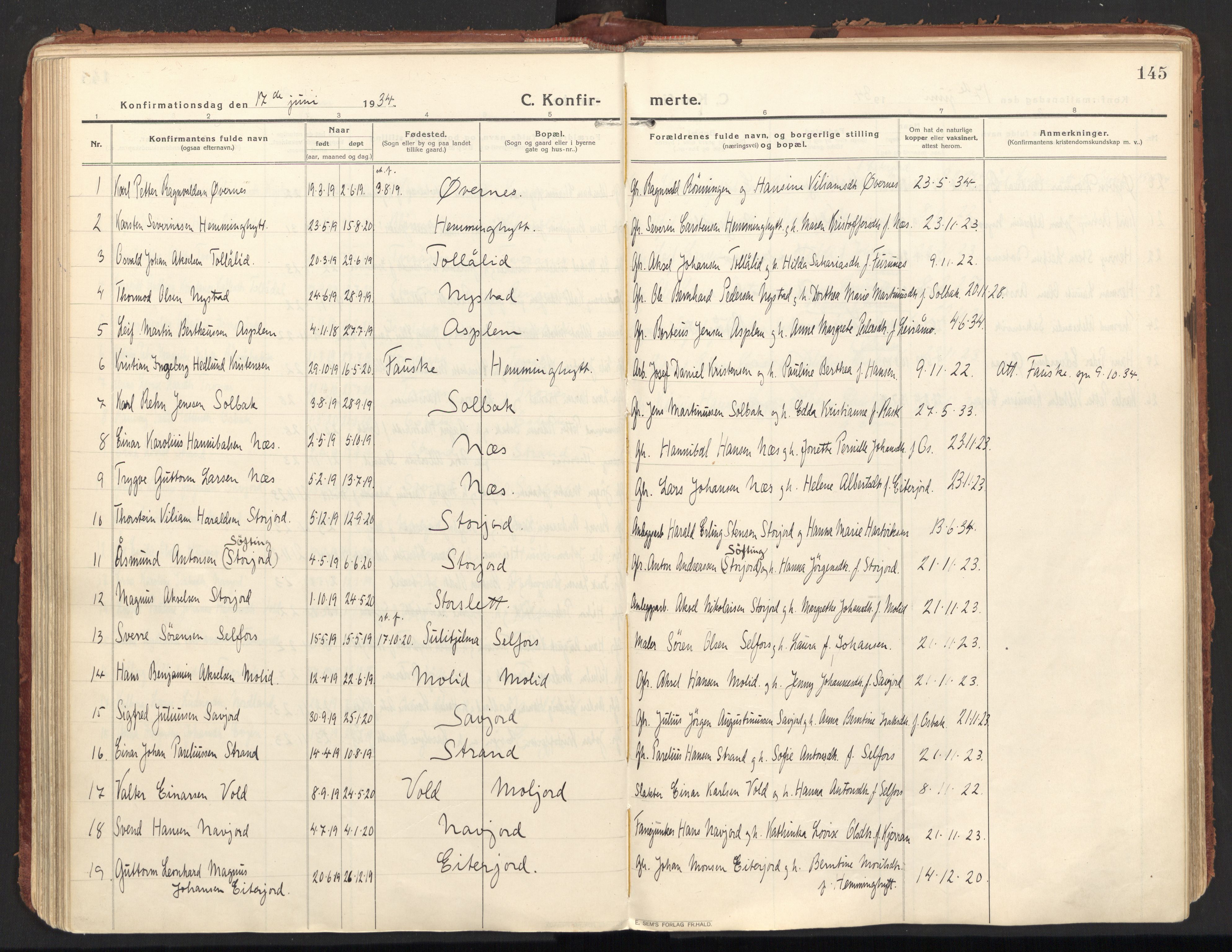 Ministerialprotokoller, klokkerbøker og fødselsregistre - Nordland, AV/SAT-A-1459/846/L0650: Parish register (official) no. 846A08, 1916-1935, p. 145