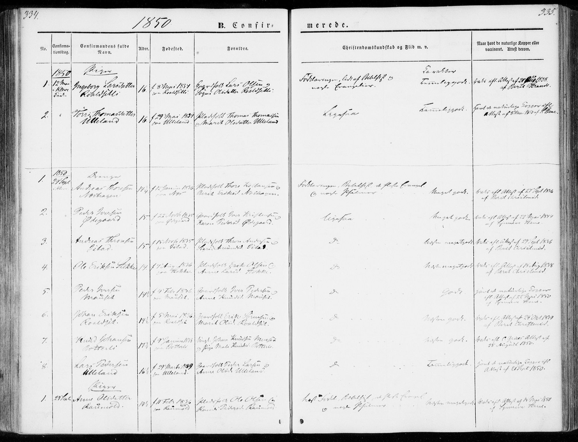 Ministerialprotokoller, klokkerbøker og fødselsregistre - Møre og Romsdal, AV/SAT-A-1454/557/L0680: Parish register (official) no. 557A02, 1843-1869, p. 334-335