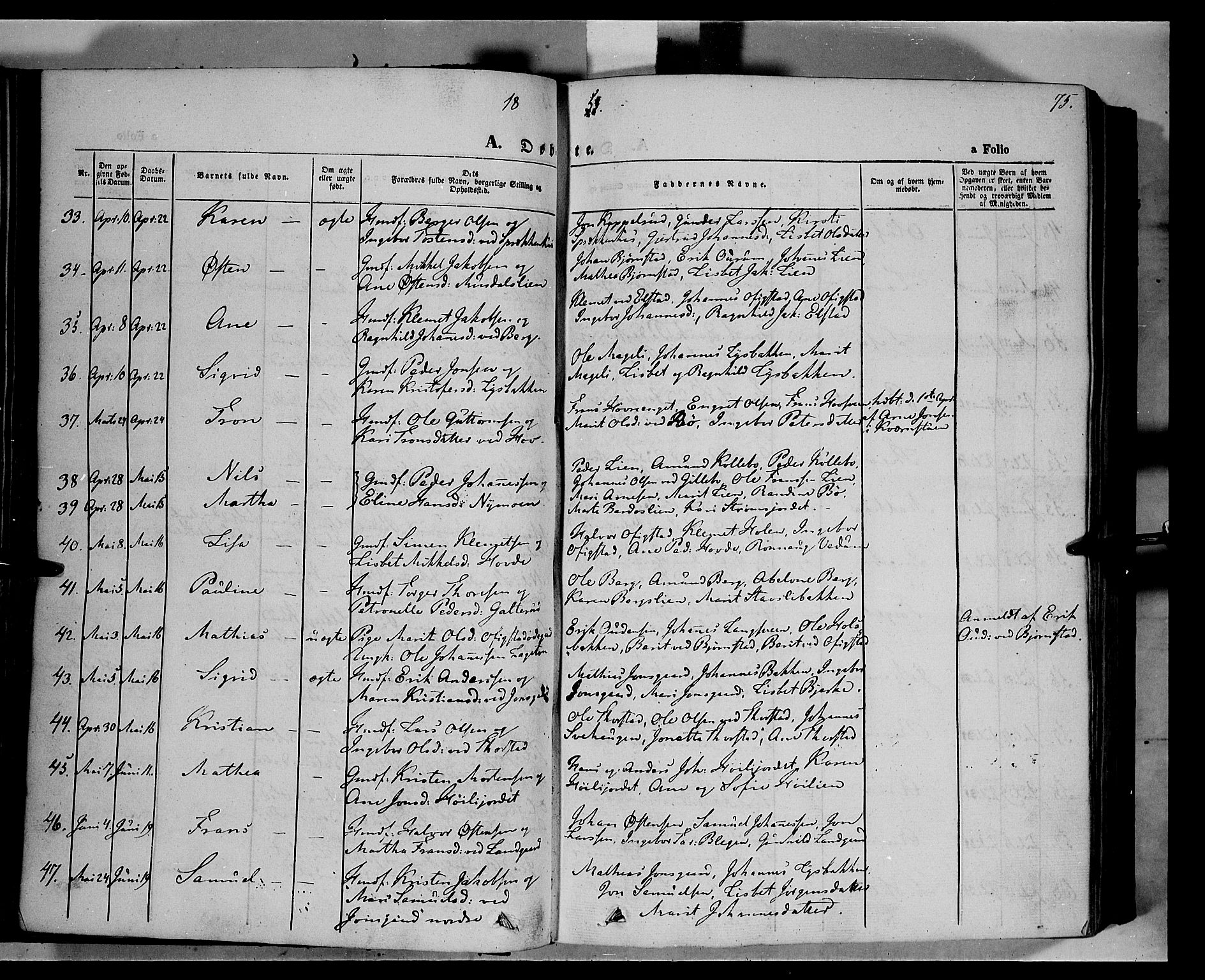 Øyer prestekontor, SAH/PREST-084/H/Ha/Haa/L0005: Parish register (official) no. 5, 1842-1857, p. 75