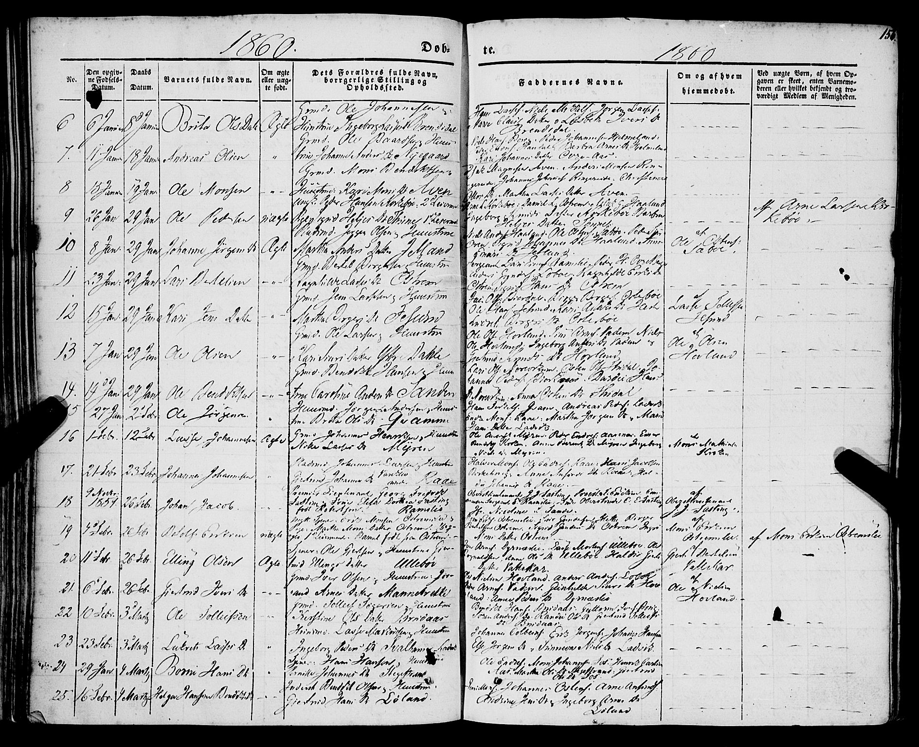 Lavik sokneprestembete, SAB/A-80901: Parish register (official) no. A 3, 1843-1863, p. 156