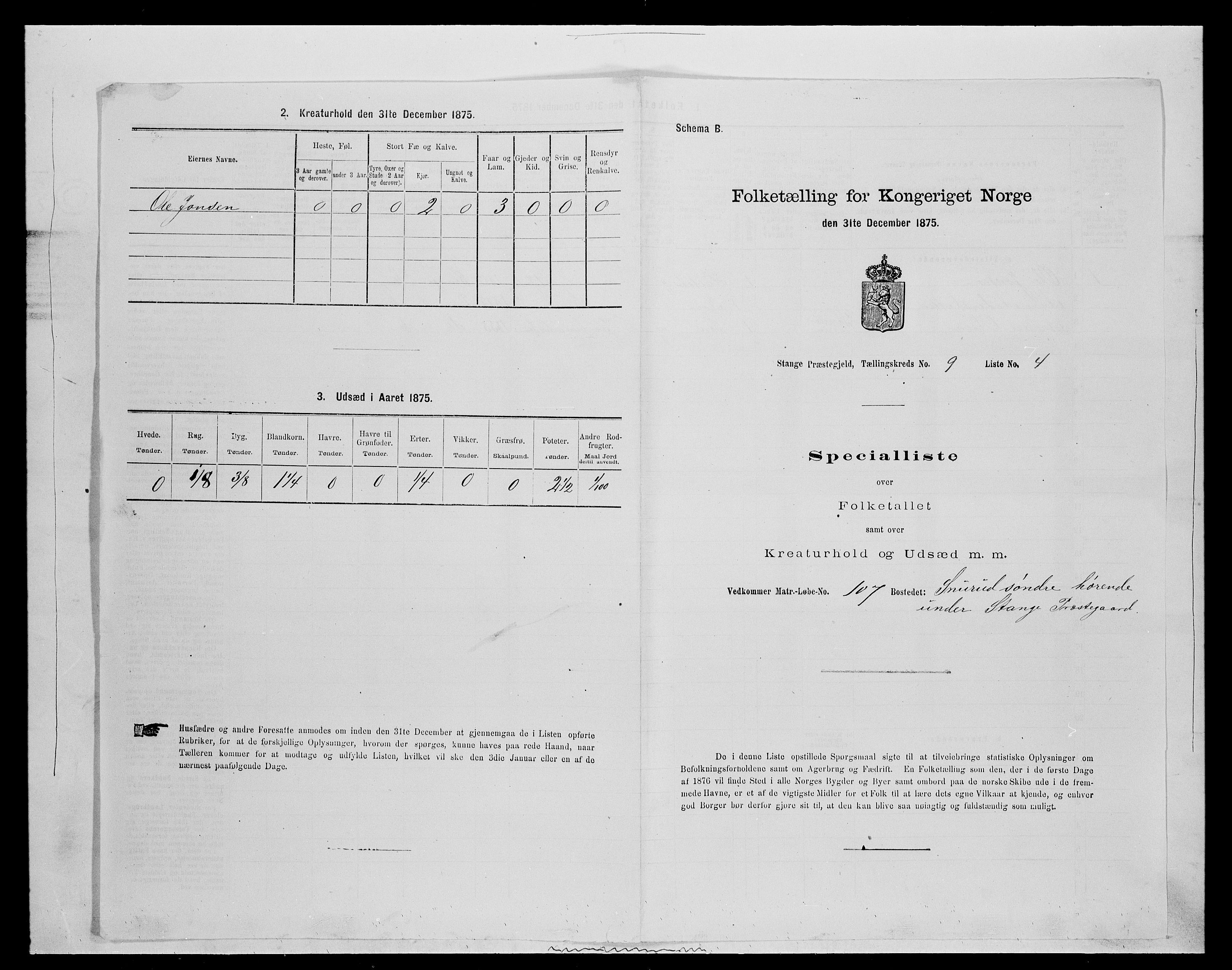 SAH, 1875 census for 0417P Stange, 1875, p. 1452