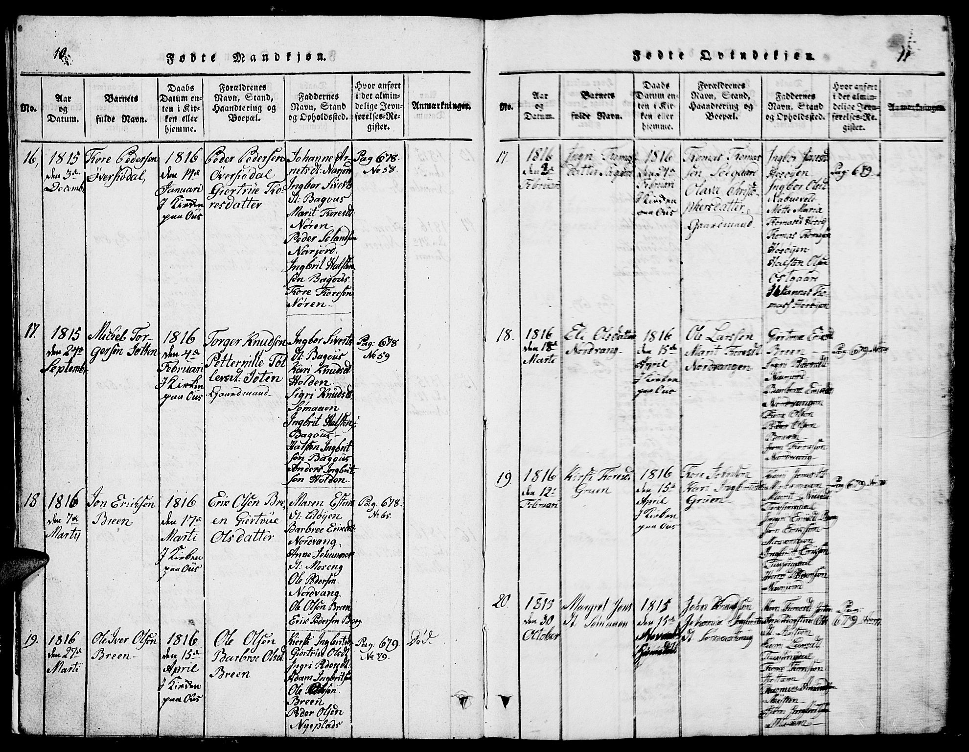 Tolga prestekontor, AV/SAH-PREST-062/L/L0002: Parish register (copy) no. 2, 1815-1844, p. 10-11