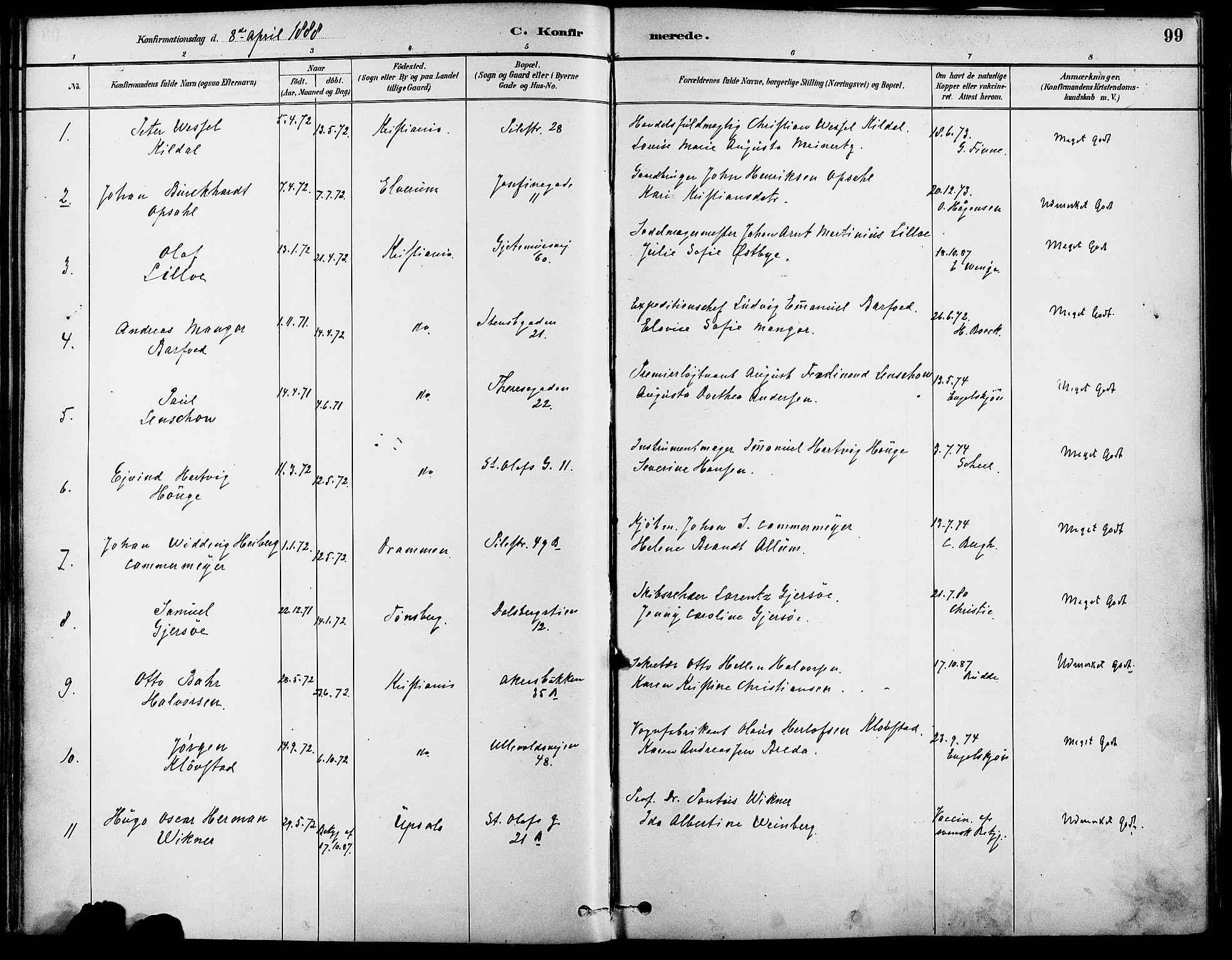 Gamle Aker prestekontor Kirkebøker, SAO/A-10617a/F/L0007: Parish register (official) no. 7, 1882-1890, p. 99