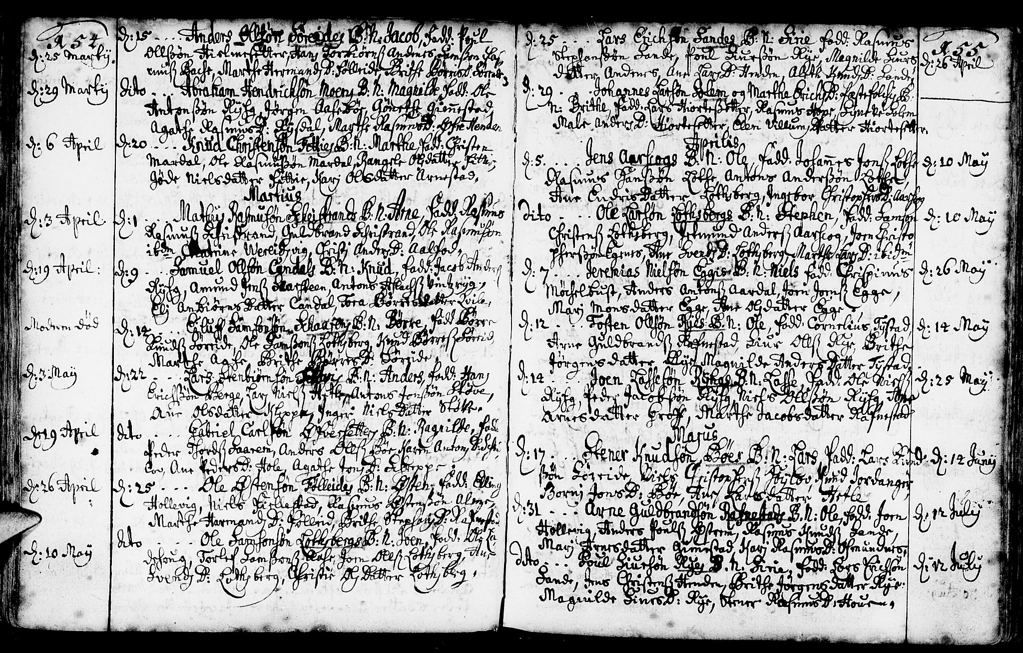 Gloppen sokneprestembete, AV/SAB-A-80101/H/Haa/Haaa/L0002: Parish register (official) no. A 2, 1712-1735, p. 154-155