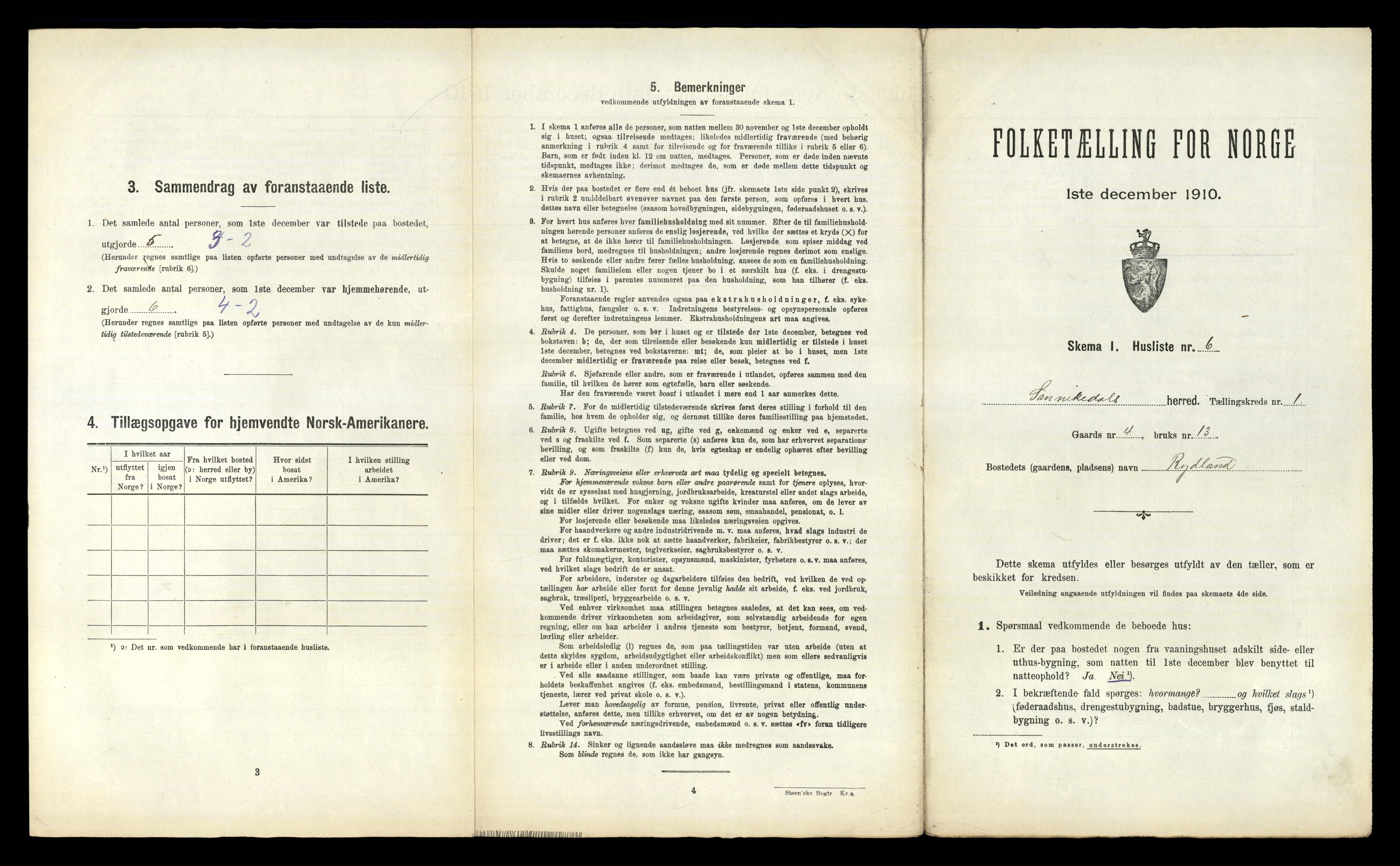 RA, 1910 census for Sannidal, 1910, p. 44