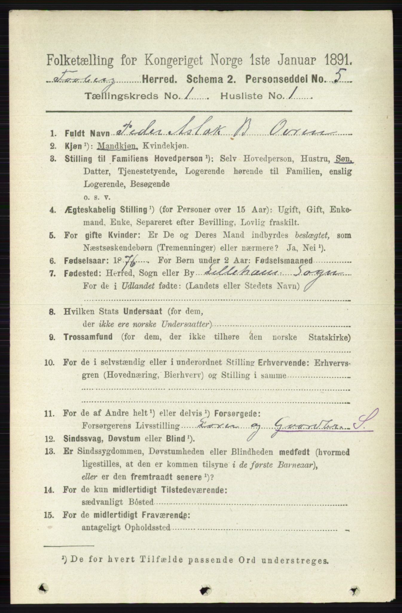 RA, 1891 census for 0524 Fåberg, 1891, p. 122