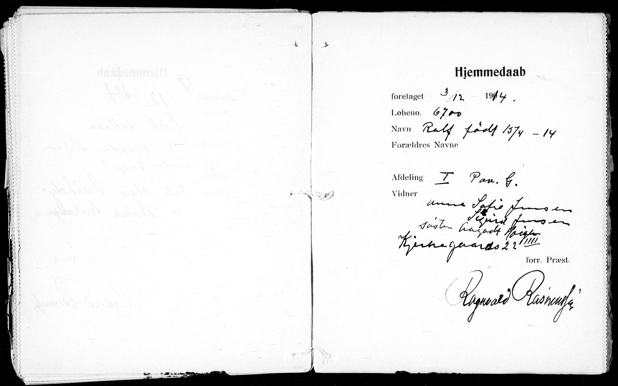 Ullevål sykehus prestekontor Kirkebøker, AV/SAO-A-10542a/K/Ka/L0001: Baptism register no. 1, 1906-1914