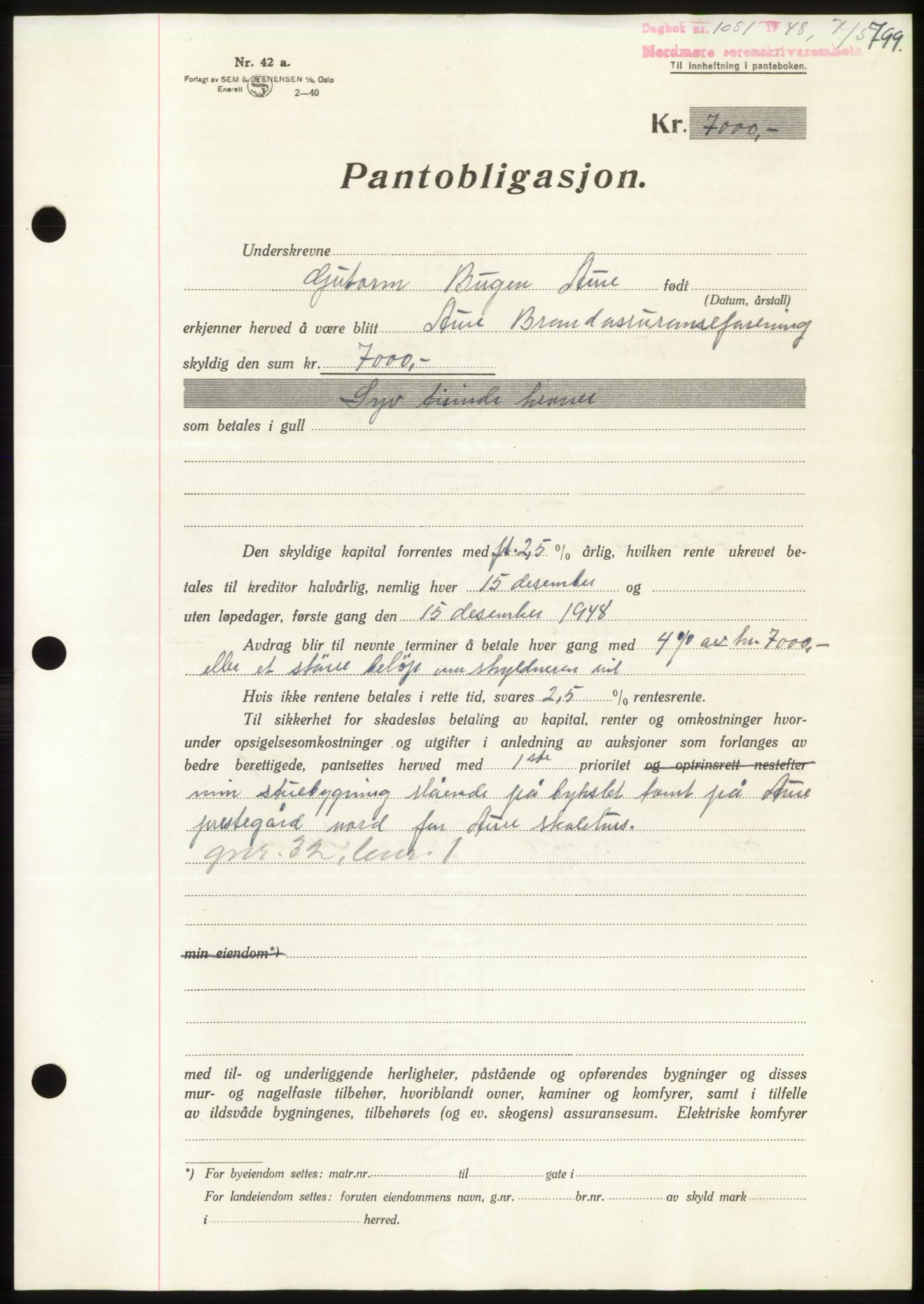 Nordmøre sorenskriveri, AV/SAT-A-4132/1/2/2Ca: Mortgage book no. B98, 1948-1948, Diary no: : 1051/1948