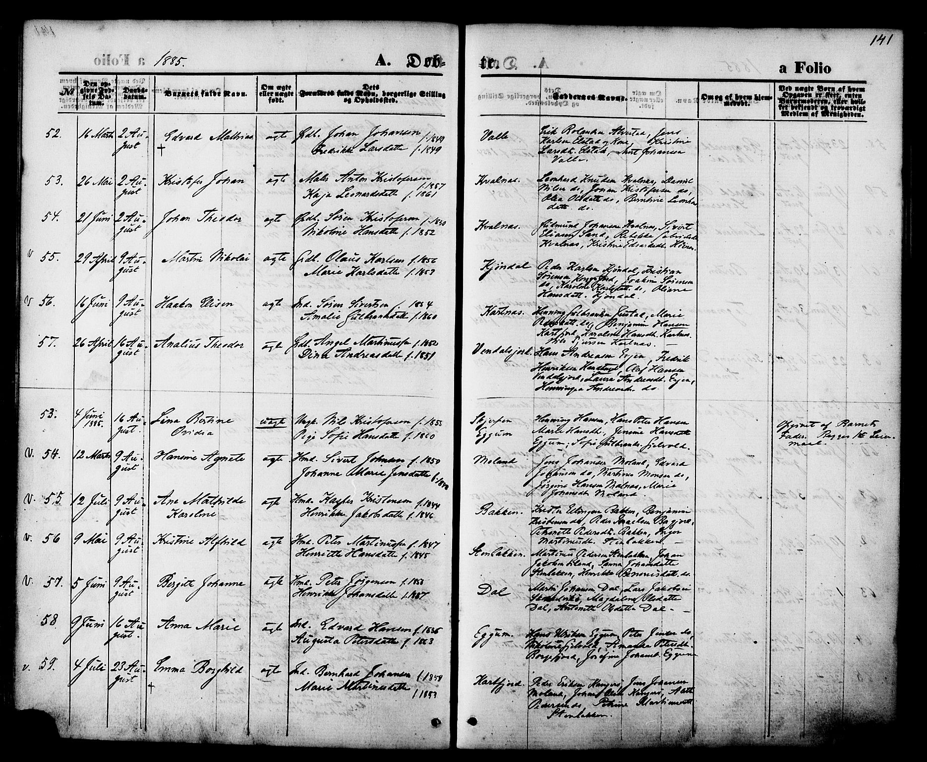 Ministerialprotokoller, klokkerbøker og fødselsregistre - Nordland, AV/SAT-A-1459/880/L1132: Parish register (official) no. 880A06, 1869-1887, p. 141