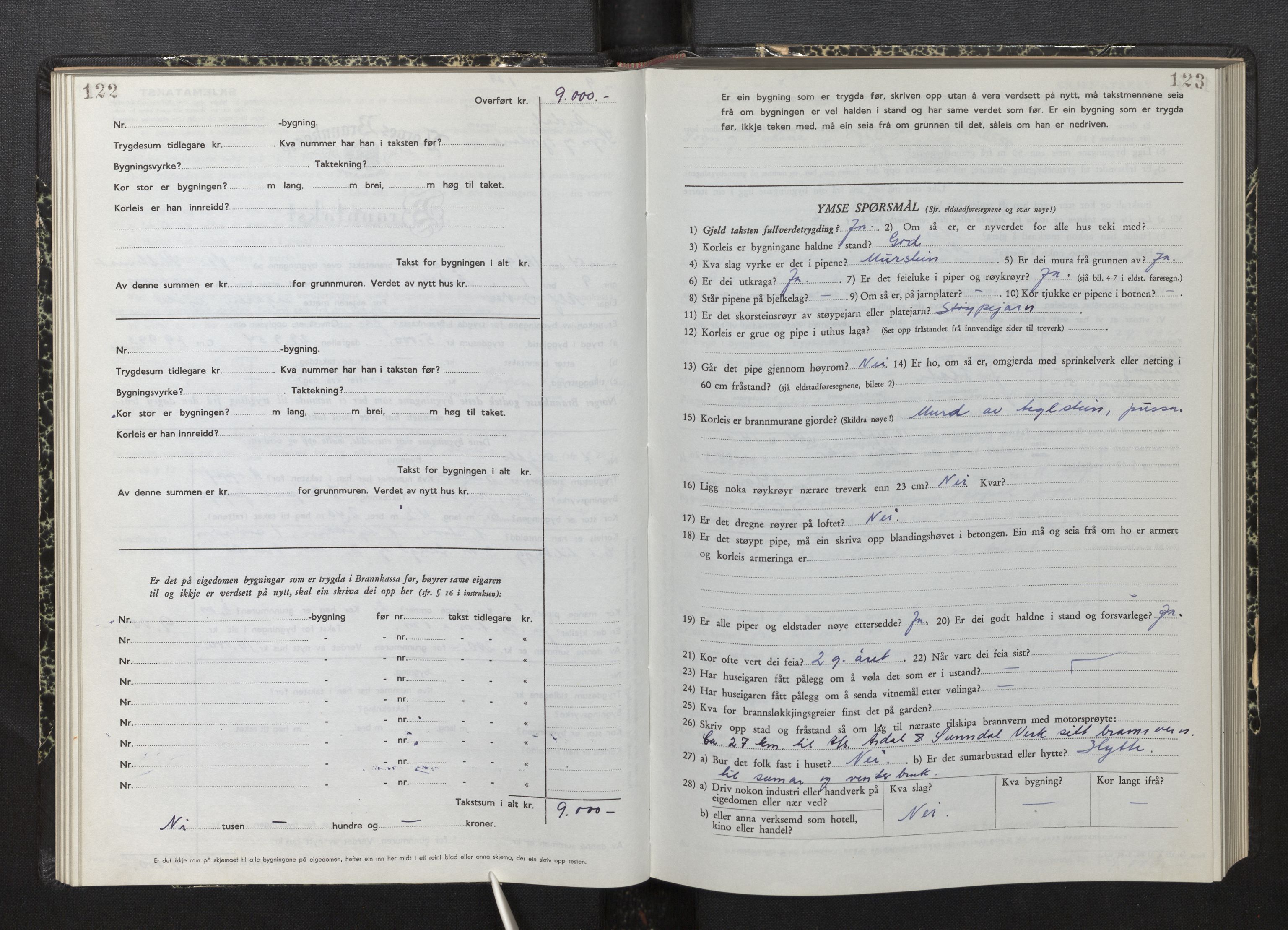 Lensmannen i Årdal, AV/SAB-A-30501/0012/L0012: Branntakstprotokoll, skjematakst, 1949-1955, p. 122-123