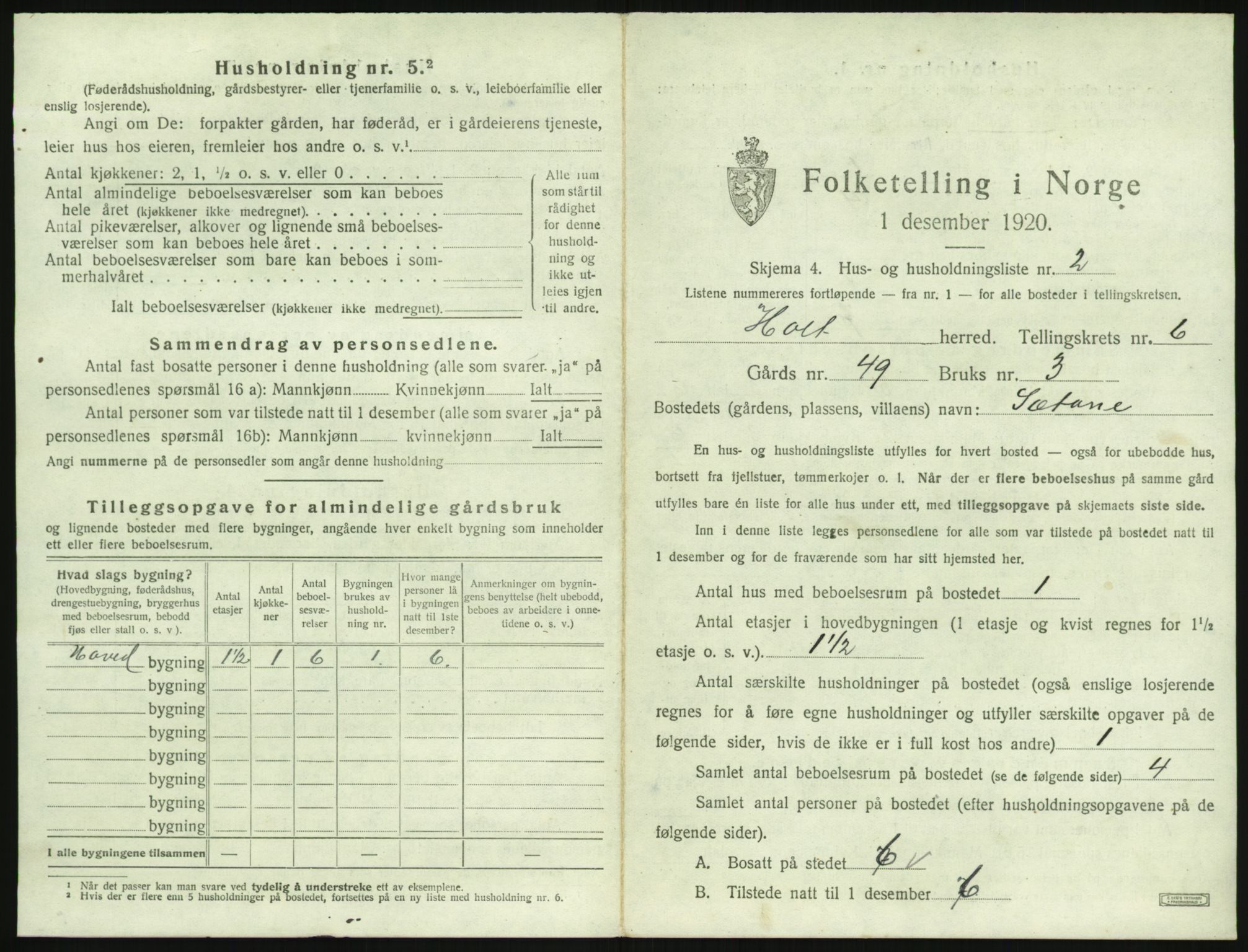 SAK, 1920 census for Holt, 1920, p. 490