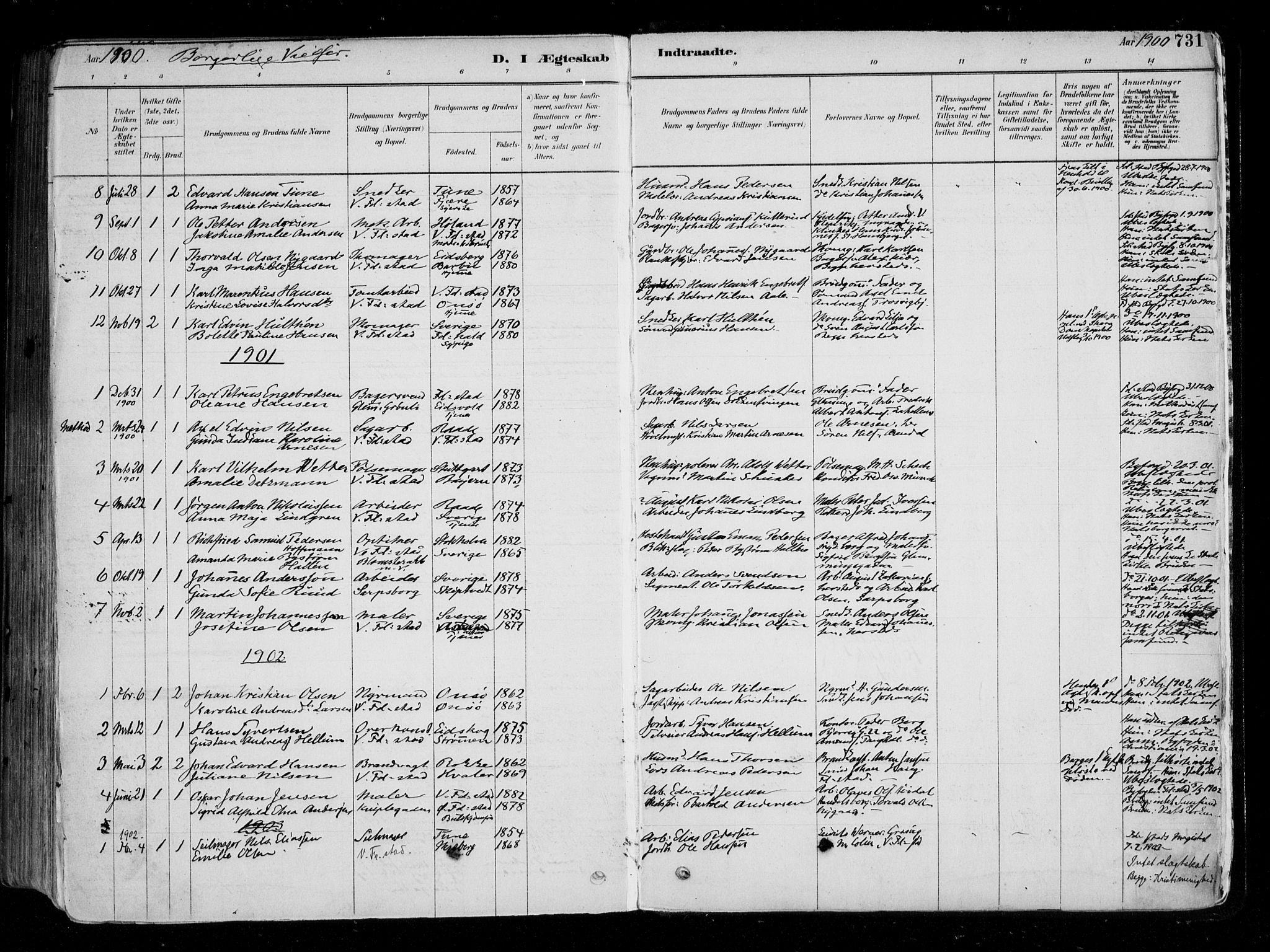 Fredrikstad domkirkes prestekontor Kirkebøker, SAO/A-10906/F/Fa/L0004: Parish register (official) no. 4, 1878-1907, p. 731