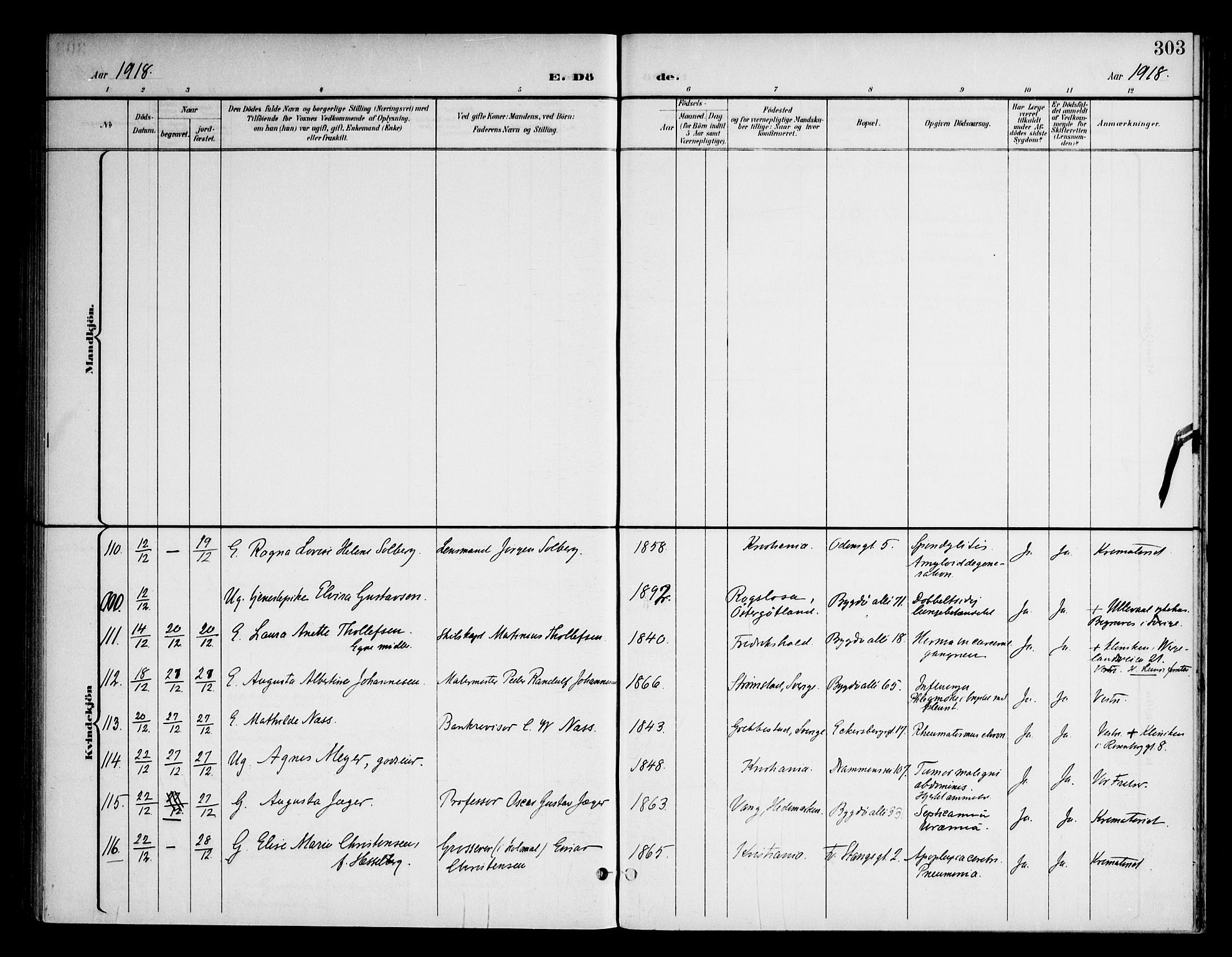 Frogner prestekontor Kirkebøker, AV/SAO-A-10886/F/Fa/L0004: Parish register (official) no. 4, 1898-1921, p. 303