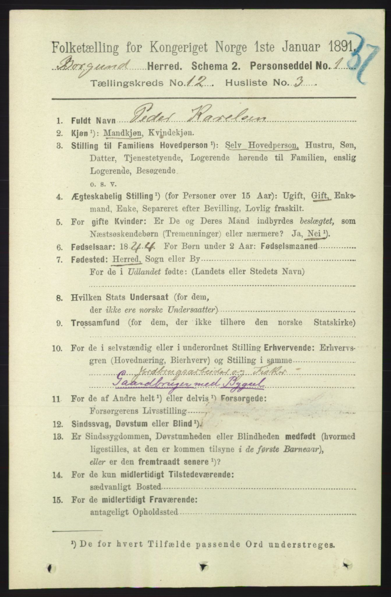 RA, 1891 census for 1531 Borgund, 1891, p. 3207