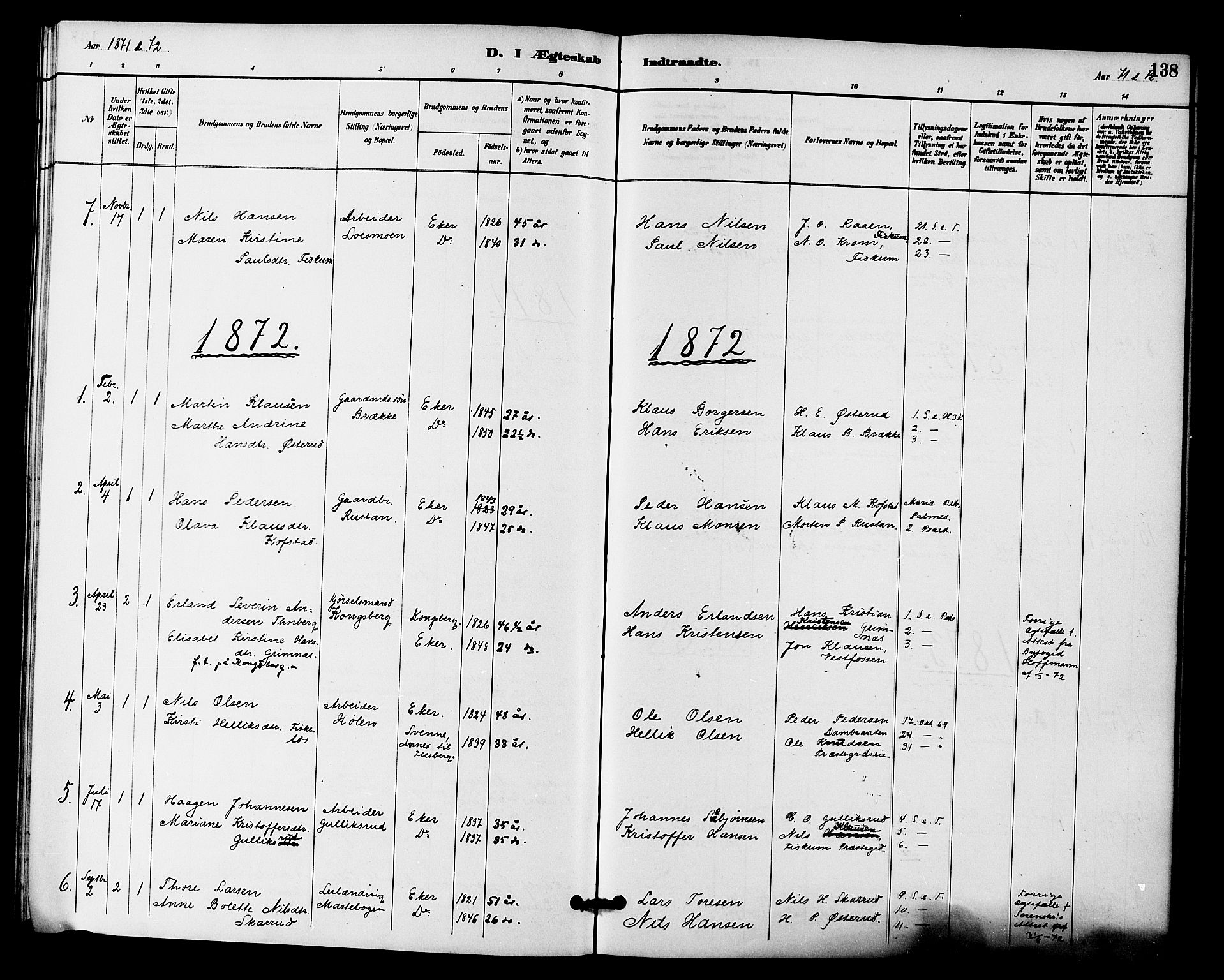 Fiskum kirkebøker, SAKO/A-15/F/Fa/L0001: Parish register (official) no. 1, 1858-1877, p. 138