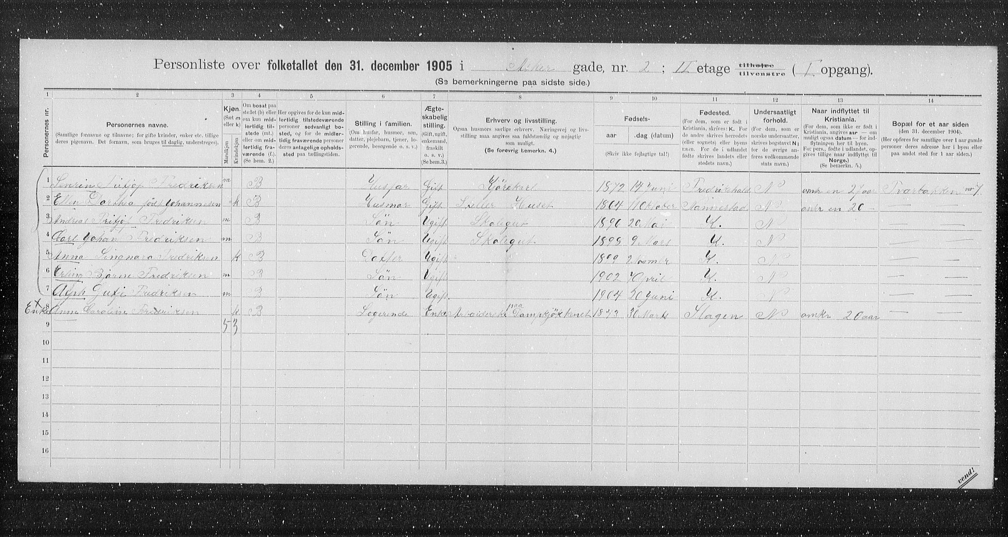 OBA, Municipal Census 1905 for Kristiania, 1905, p. 1292