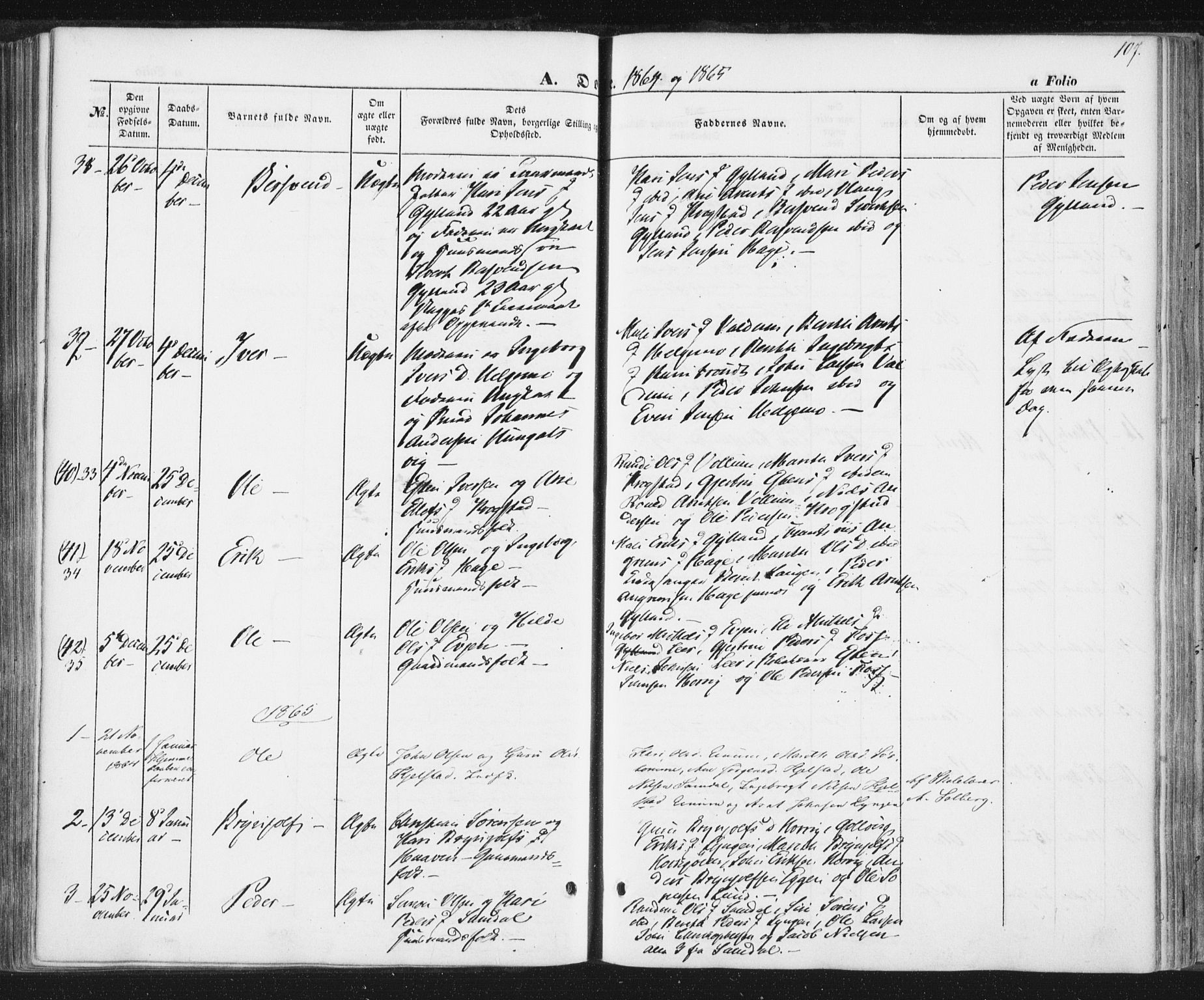 Ministerialprotokoller, klokkerbøker og fødselsregistre - Sør-Trøndelag, SAT/A-1456/692/L1103: Parish register (official) no. 692A03, 1849-1870, p. 107