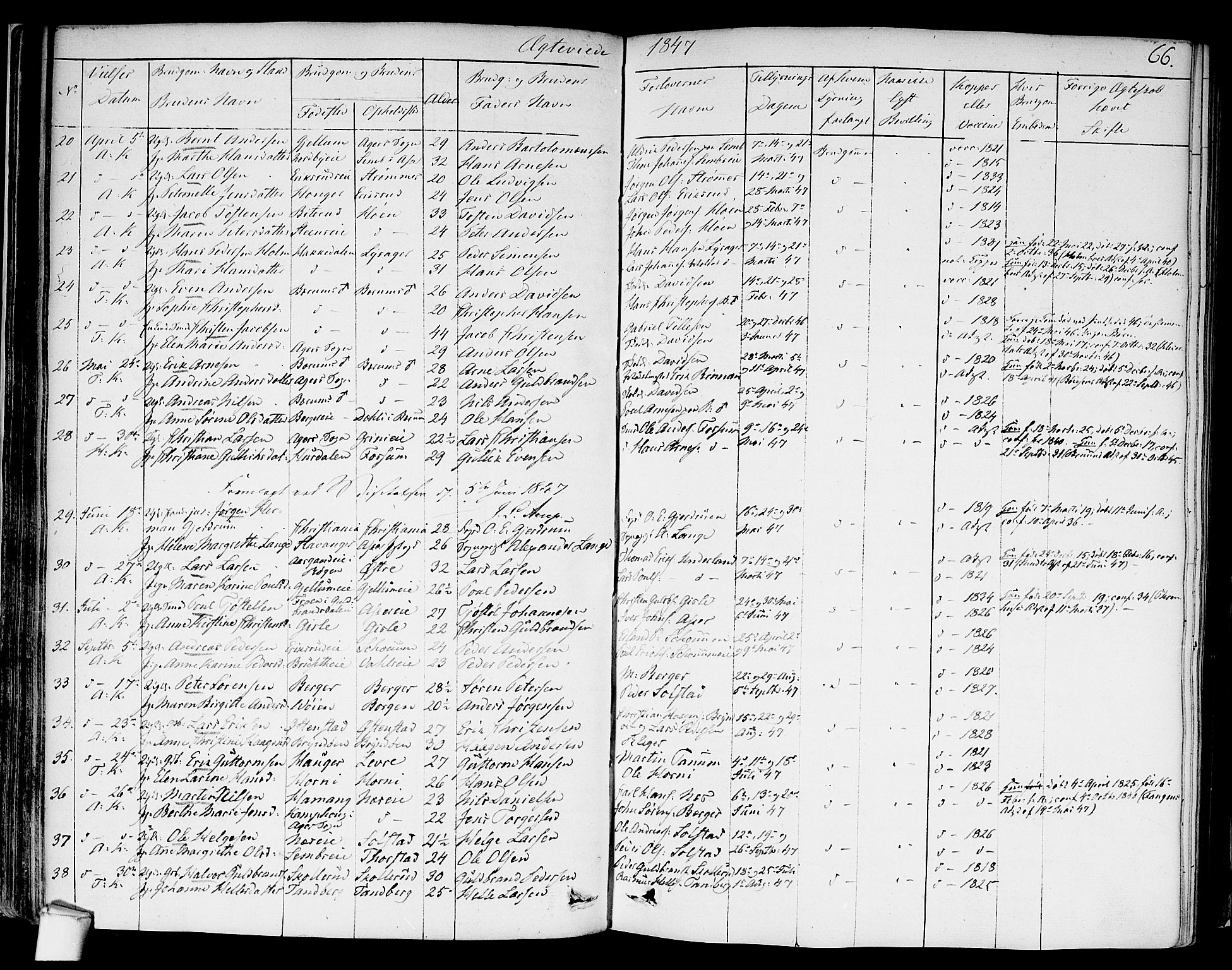 Asker prestekontor Kirkebøker, AV/SAO-A-10256a/F/Fa/L0010: Parish register (official) no. I 10, 1825-1878, p. 66