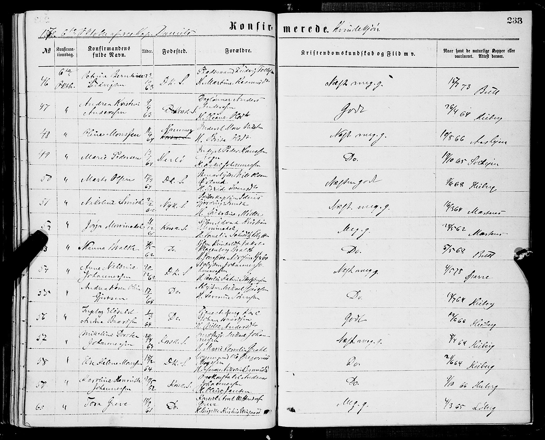 Domkirken sokneprestembete, AV/SAB-A-74801/H/Haa/L0029: Parish register (official) no. C 4, 1864-1879, p. 233