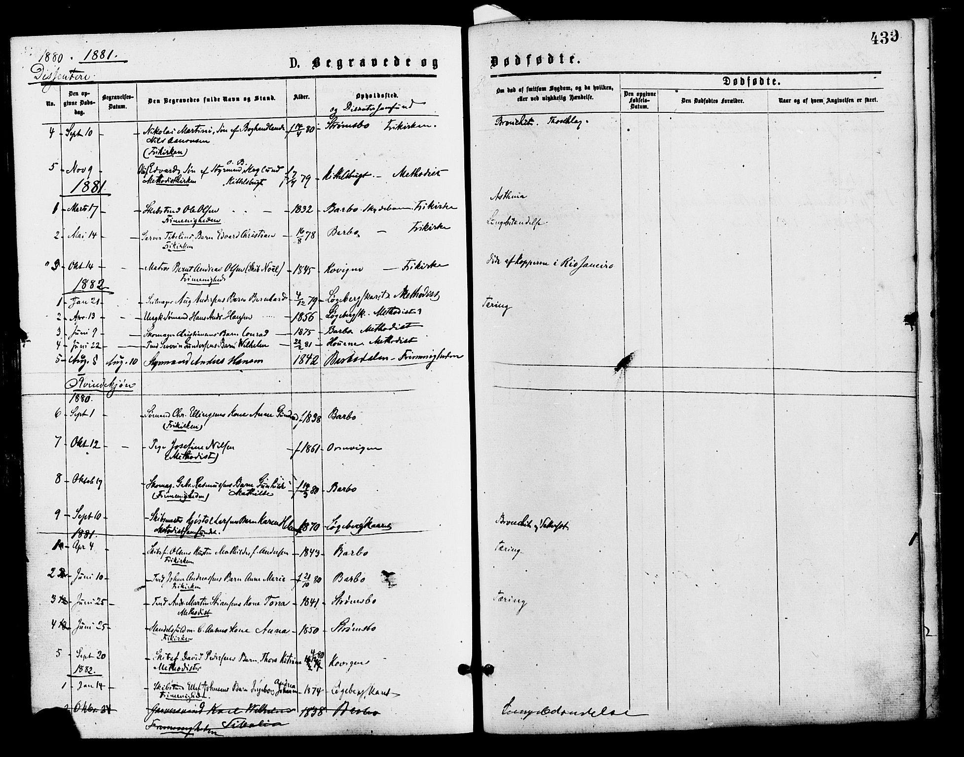 Barbu sokneprestkontor, AV/SAK-1111-0003/F/Fa/L0001: Parish register (official) no. A 1 /1, 1878-1883, p. 439