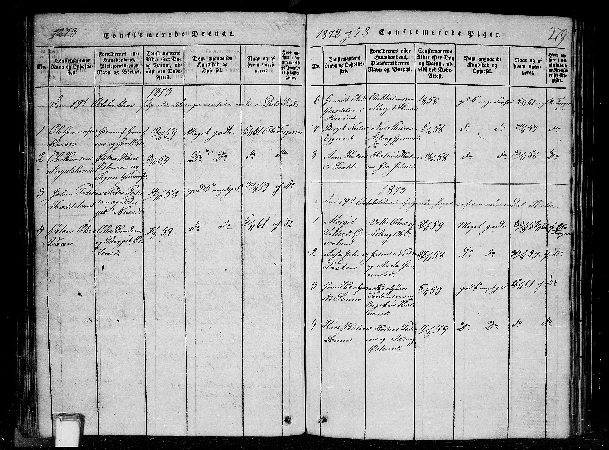 Tinn kirkebøker, SAKO/A-308/G/Gc/L0001: Parish register (copy) no. III 1, 1815-1879, p. 279