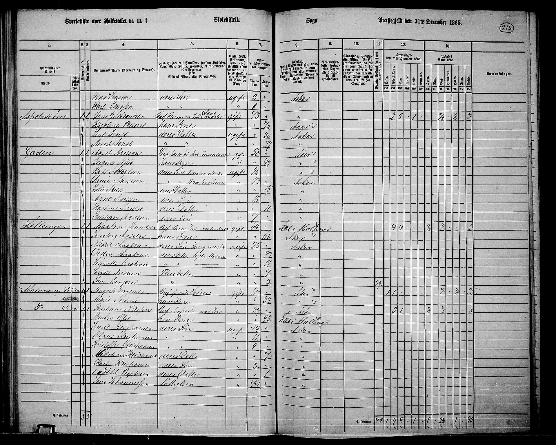 RA, 1865 census for Asker, 1865, p. 208