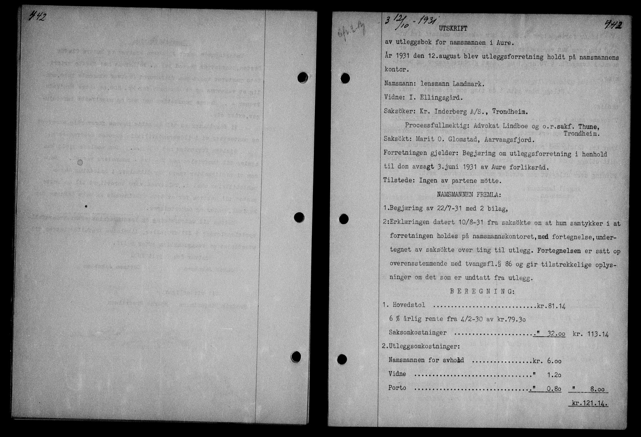 Nordmøre sorenskriveri, SAT/A-4132/1/2/2Ca/L0074: Mortgage book no. 63, 1931-1931, Deed date: 12.10.1931