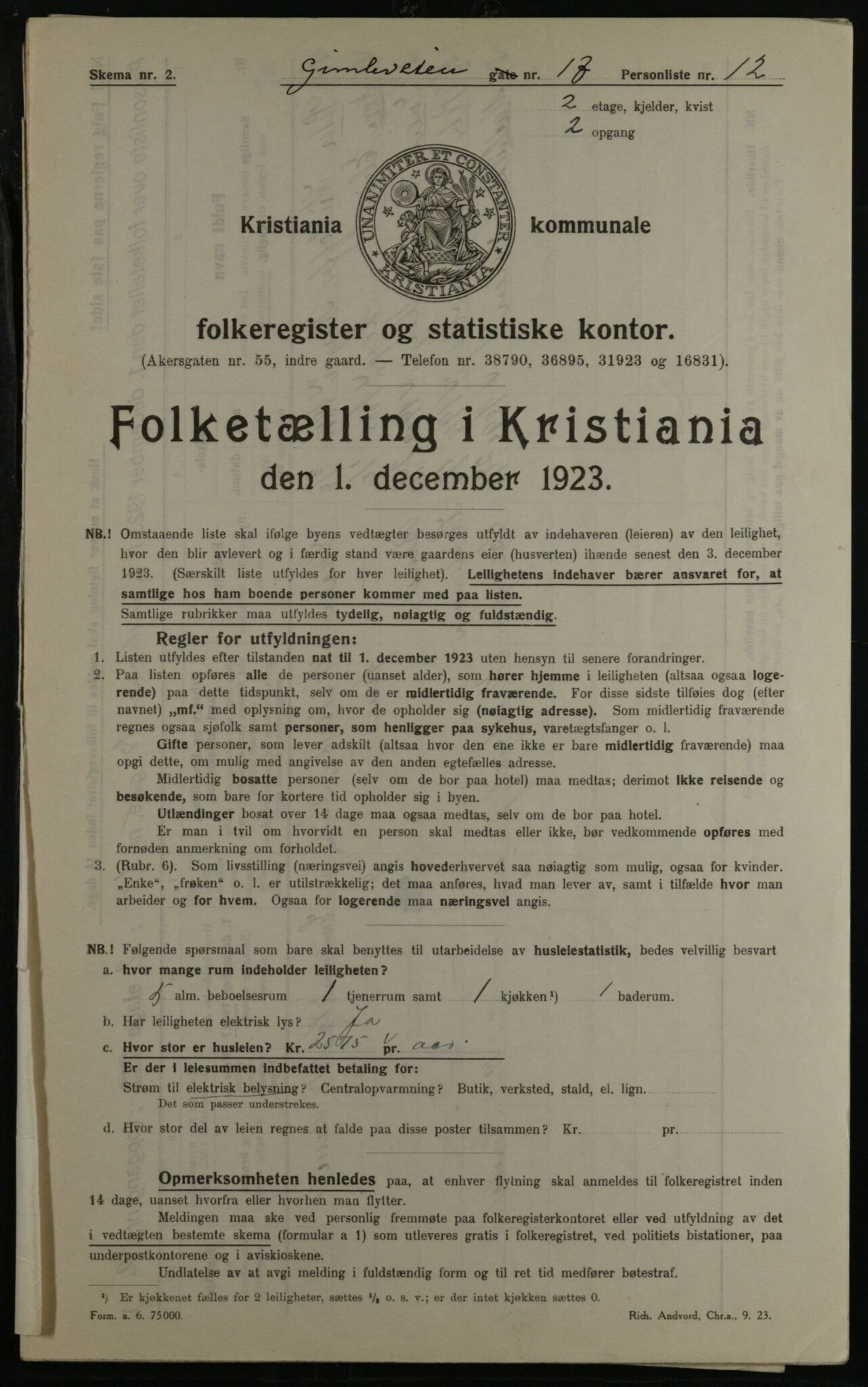 OBA, Municipal Census 1923 for Kristiania, 1923, p. 33029